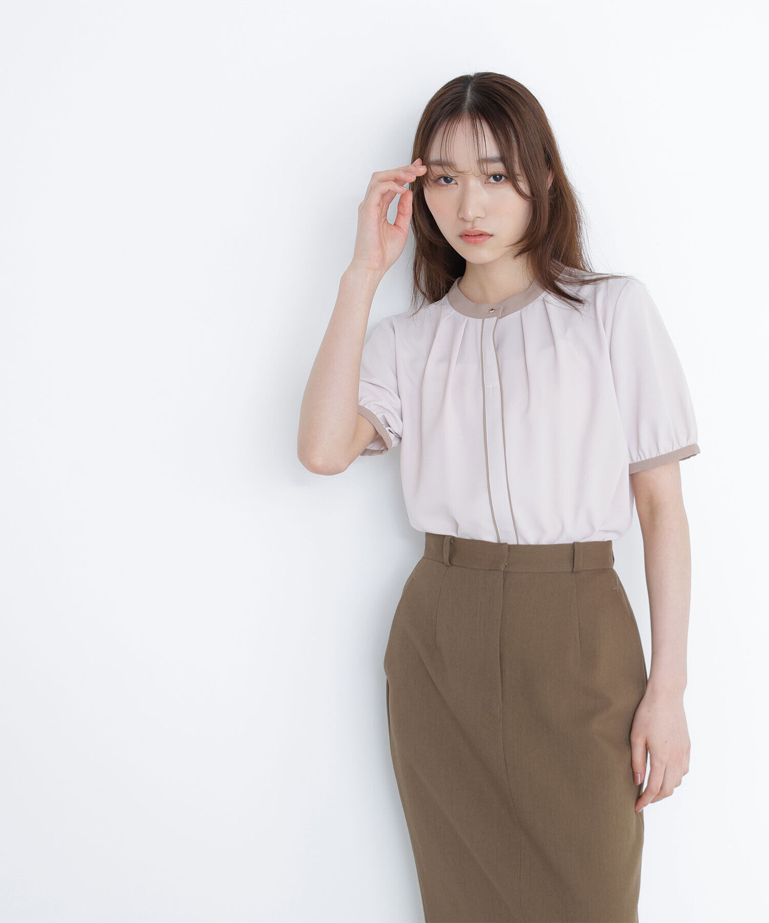  「バイカラートリミングブラウス」|シャツ・ブラウス|