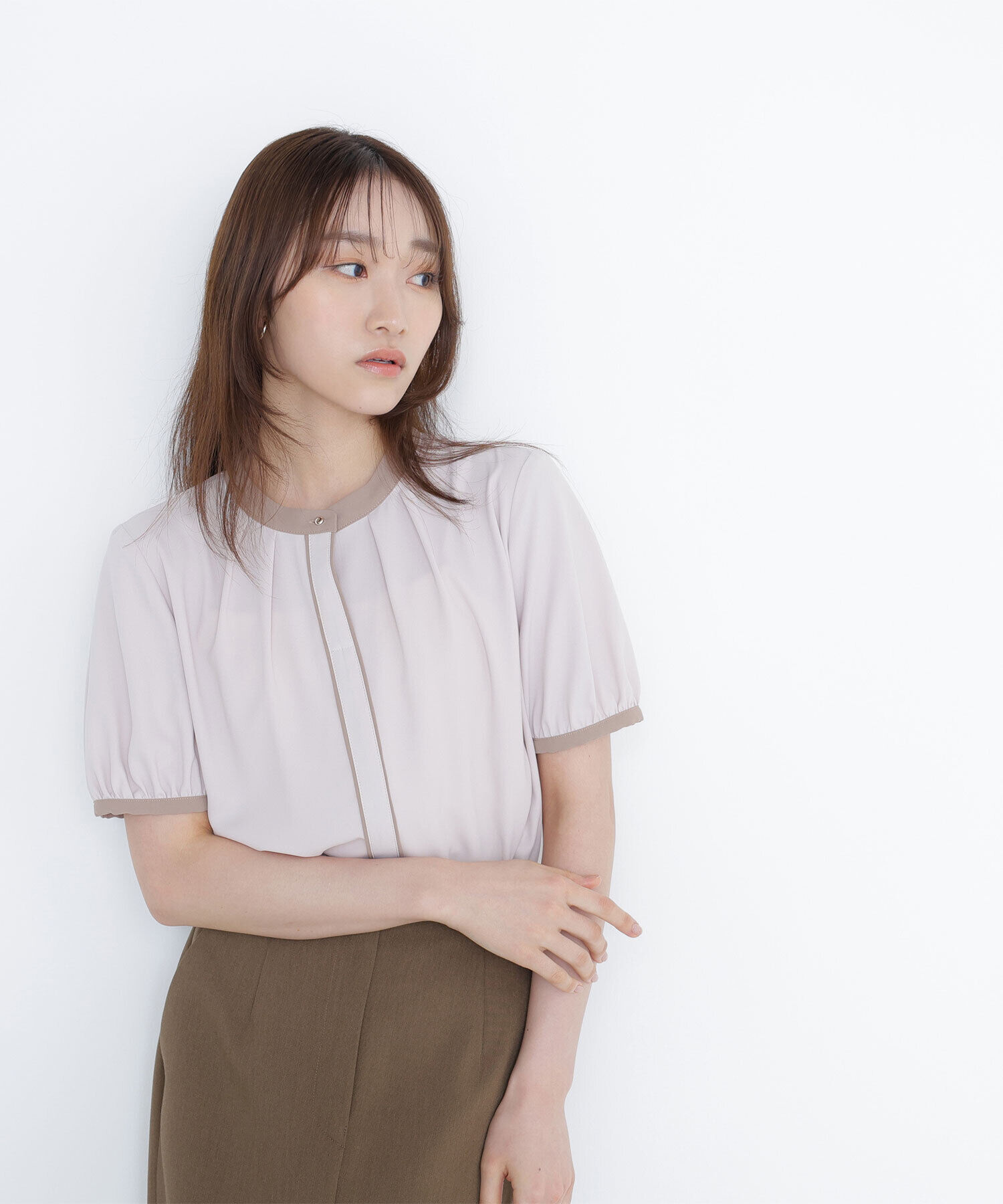  「バイカラートリミングブラウス」|シャツ・ブラウス|
