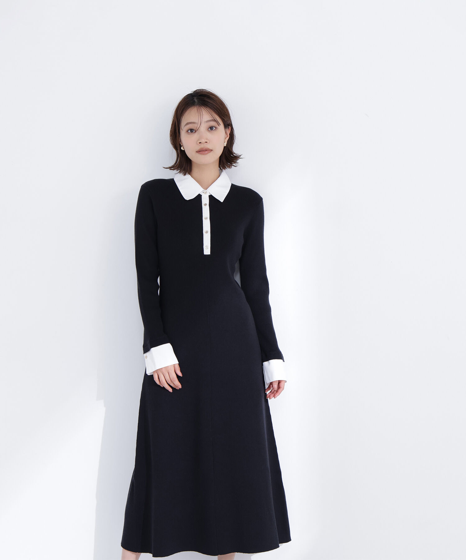  「襟付リブニットワンピース」|ワンピース|