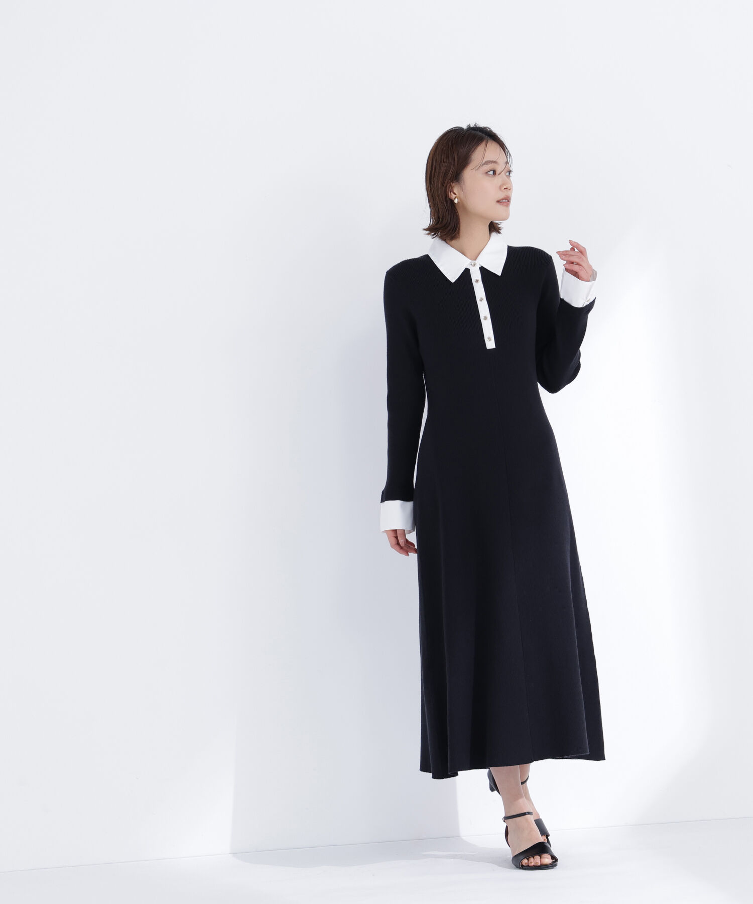  「襟付リブニットワンピース」|ワンピース|