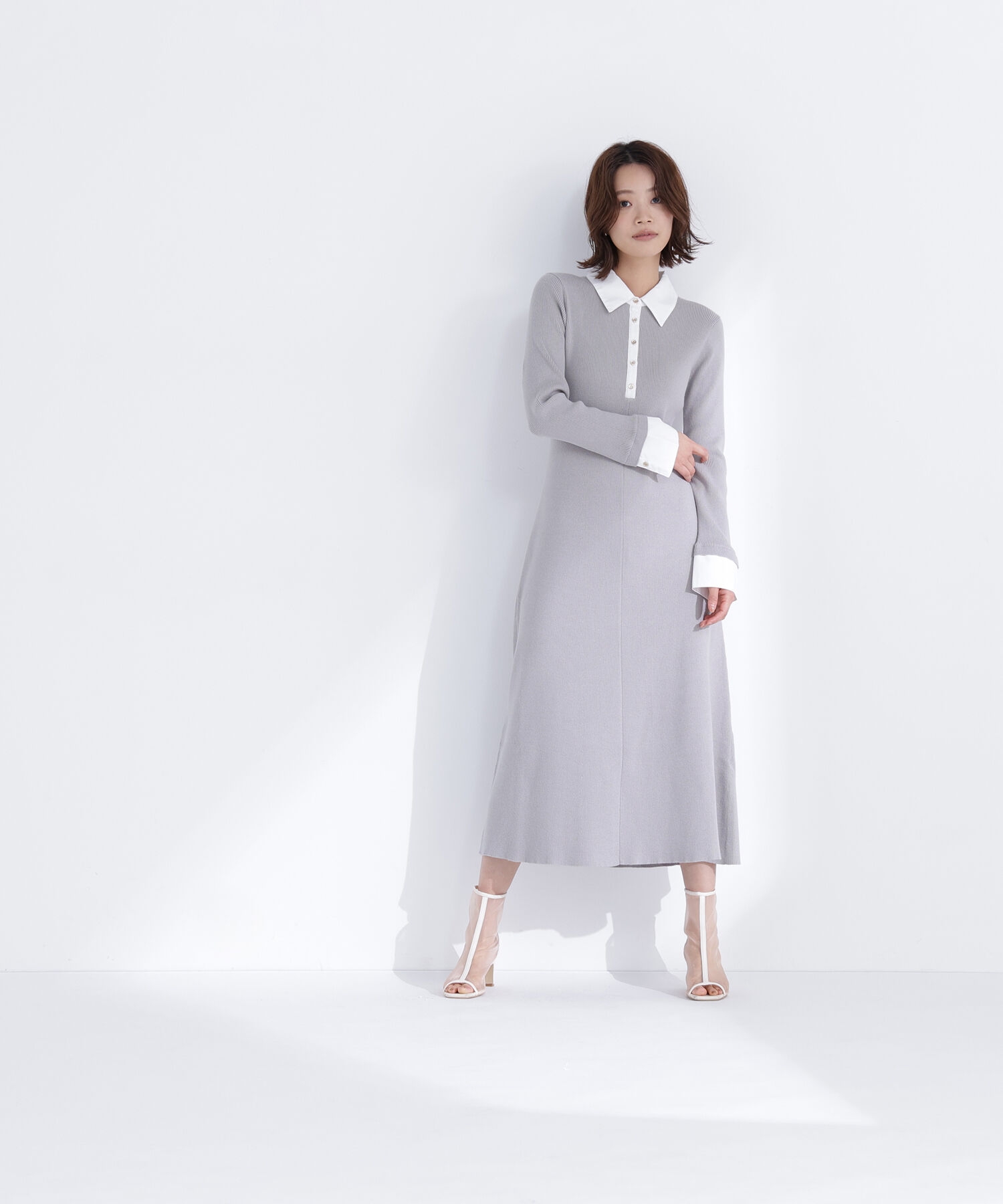  「襟付リブニットワンピース」|ワンピース|