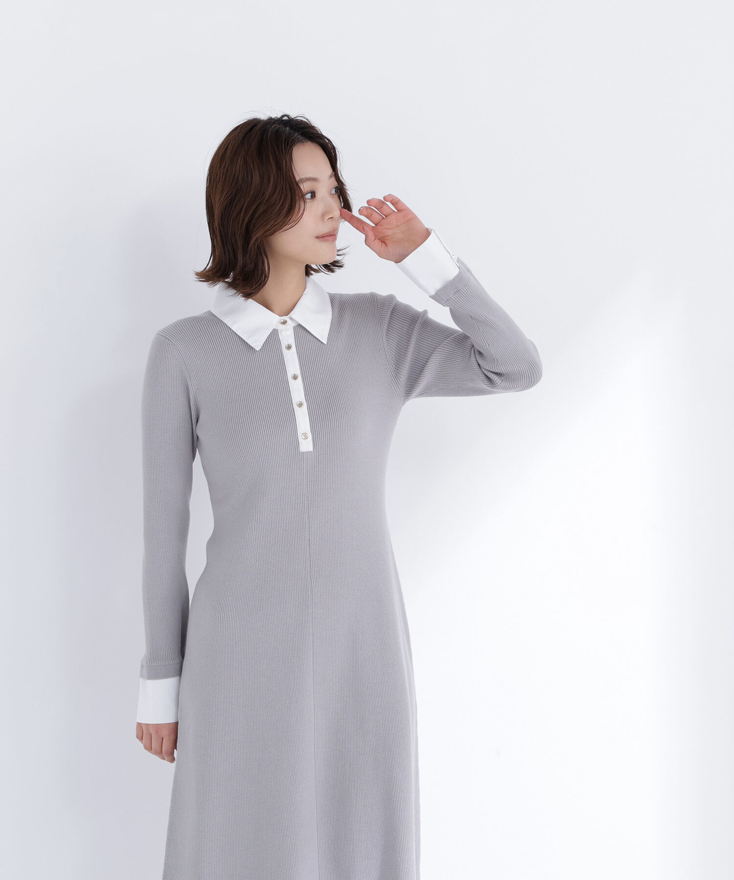 「襟付リブニットワンピース」|ワンピース|