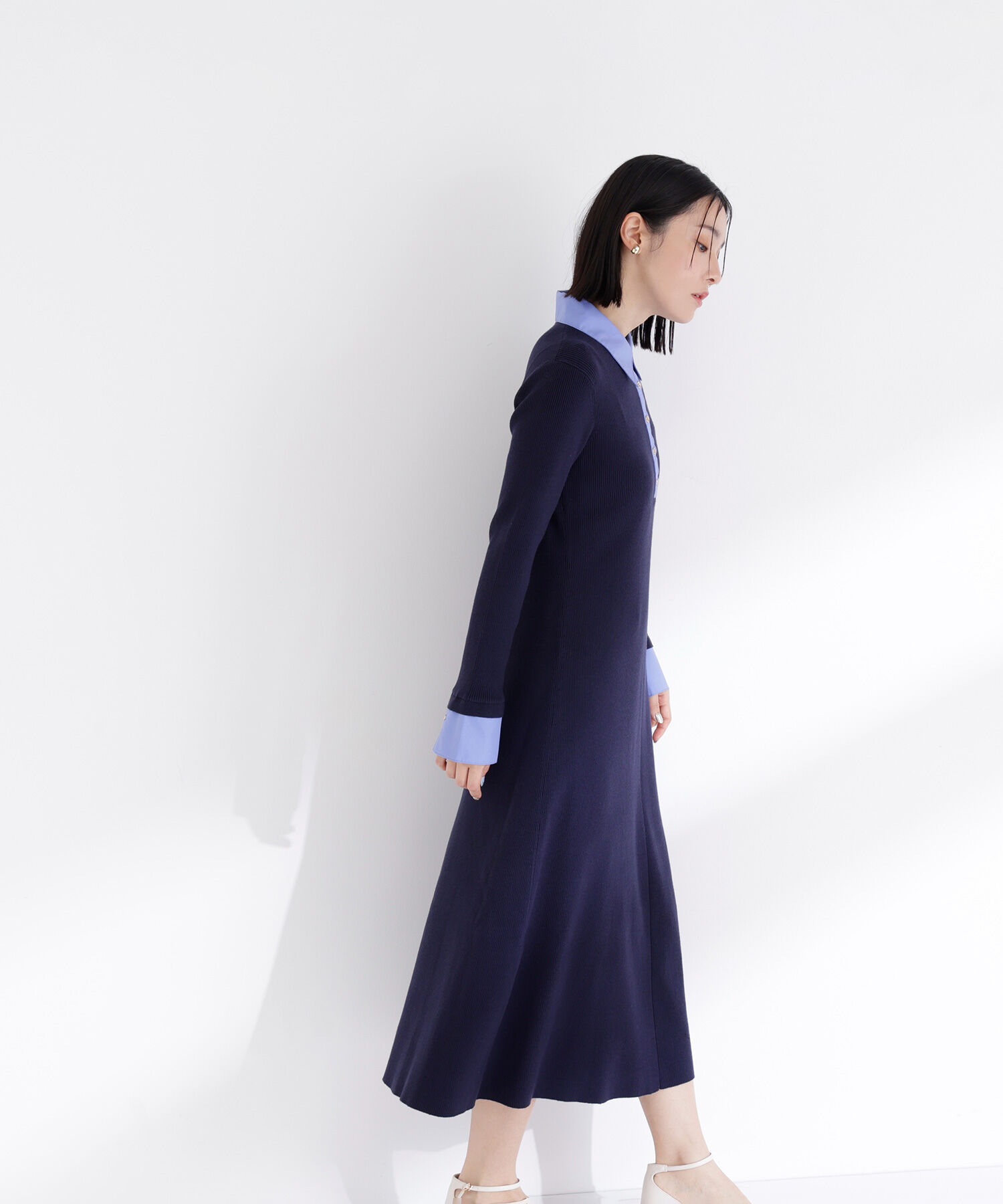  「襟付リブニットワンピース」|ワンピース|