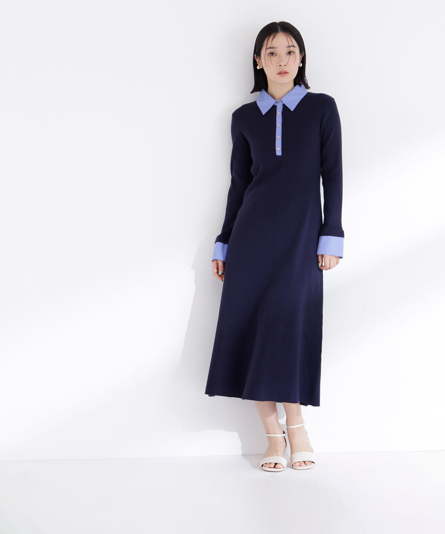  「襟付リブニットワンピース」|ワンピース|