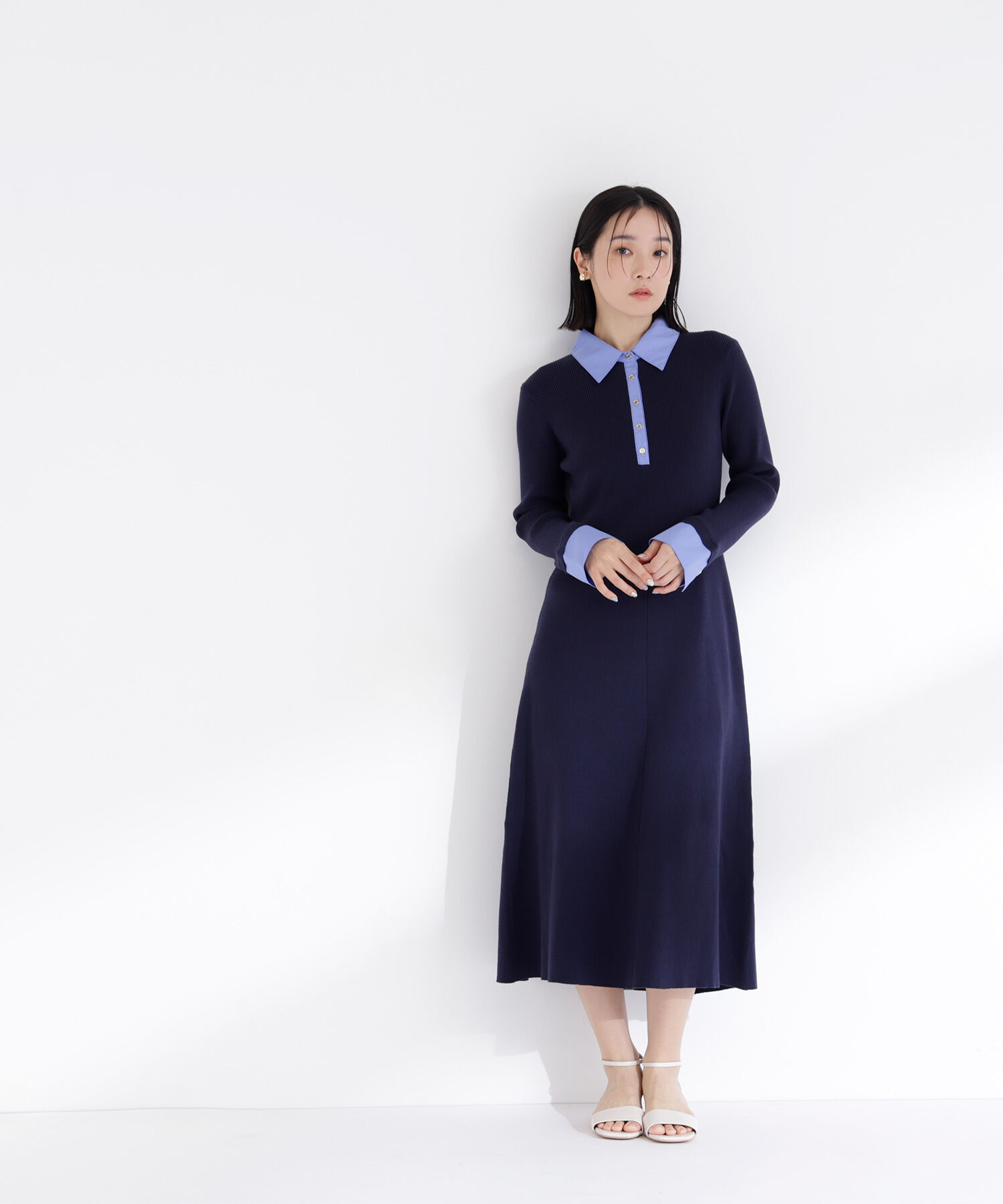  「襟付リブニットワンピース」|ワンピース|