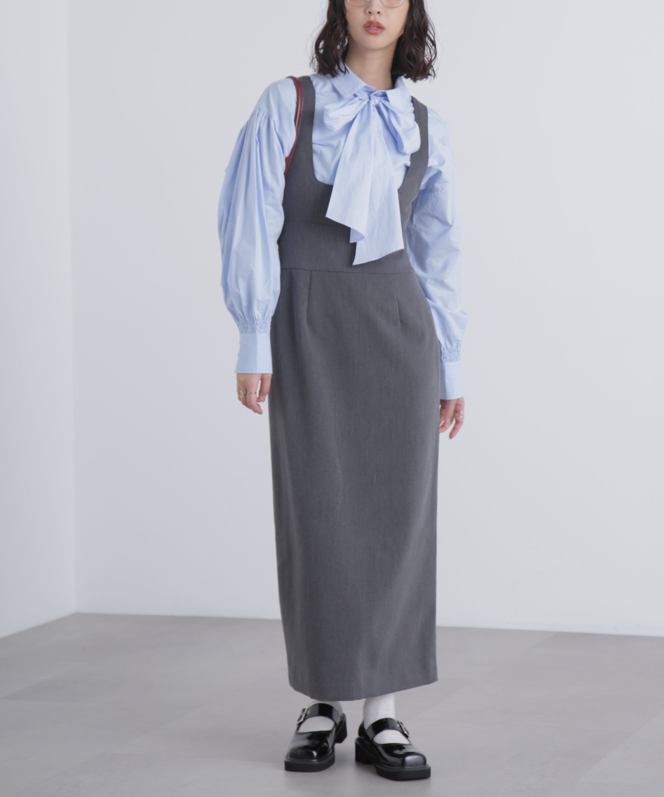  「スクープネックマキシジャンパースカート」|ワンピース|グレー