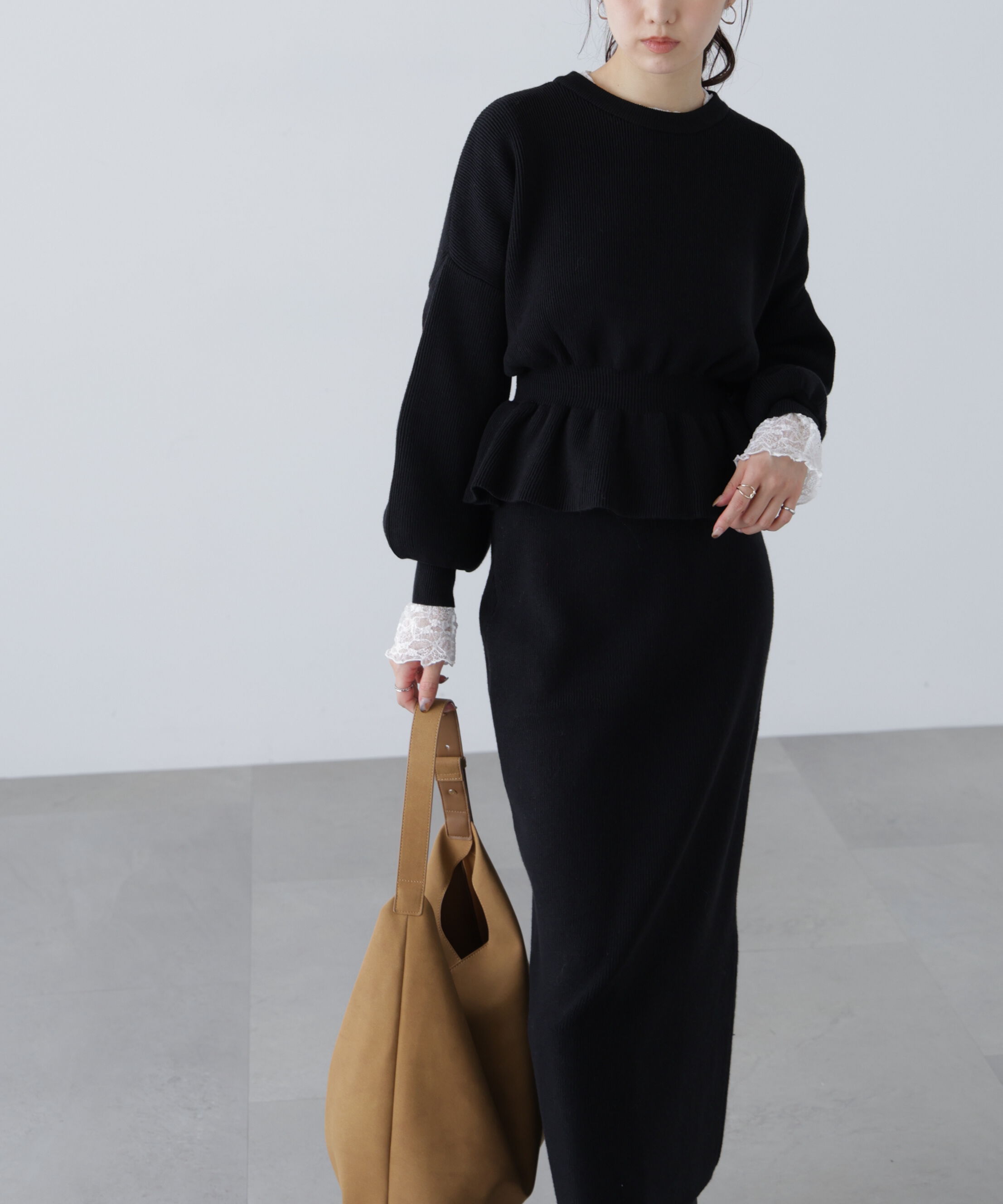  「ペプラムニットセットアップ」|ワンピース|