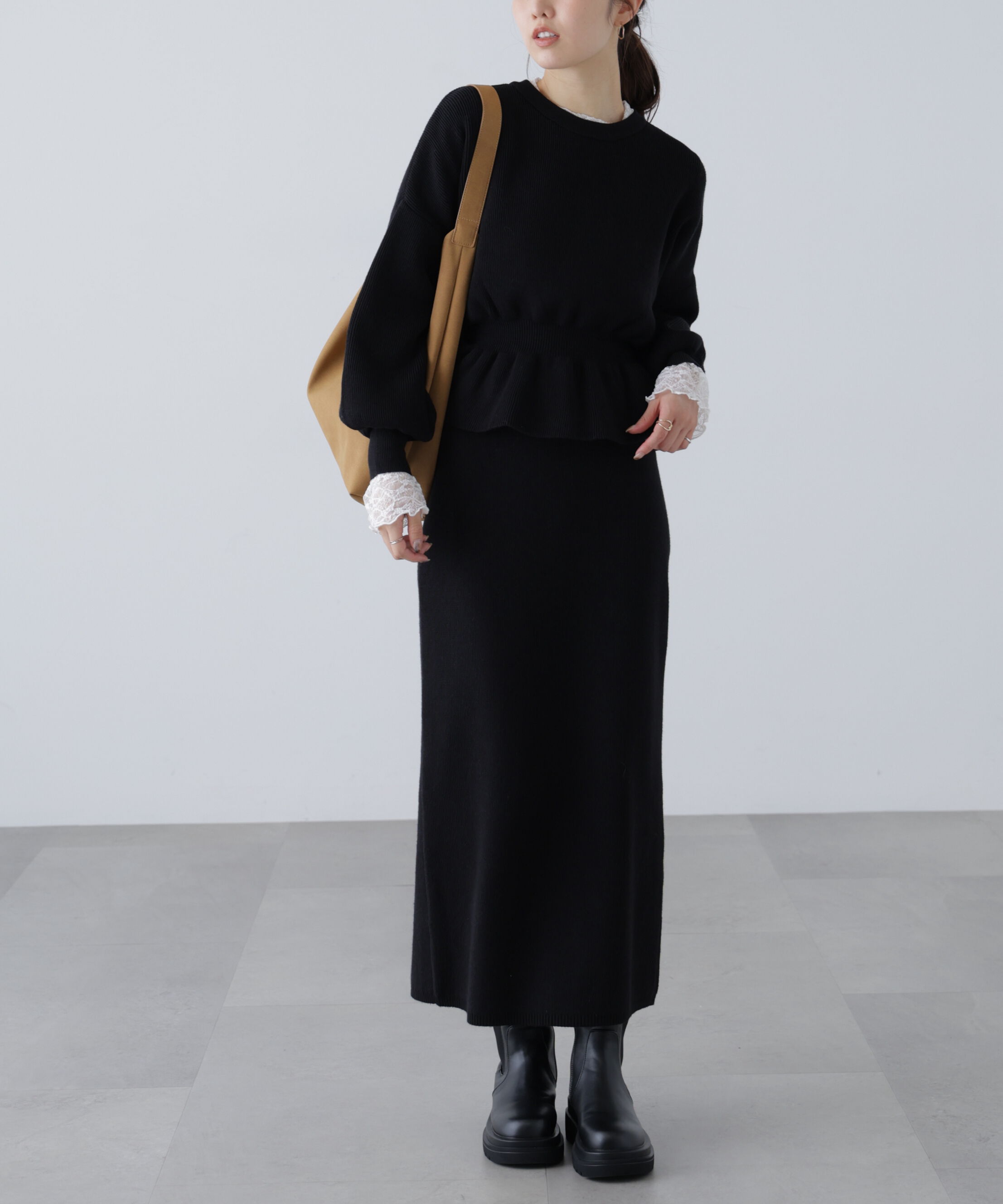  「ペプラムニットセットアップ」|ワンピース|