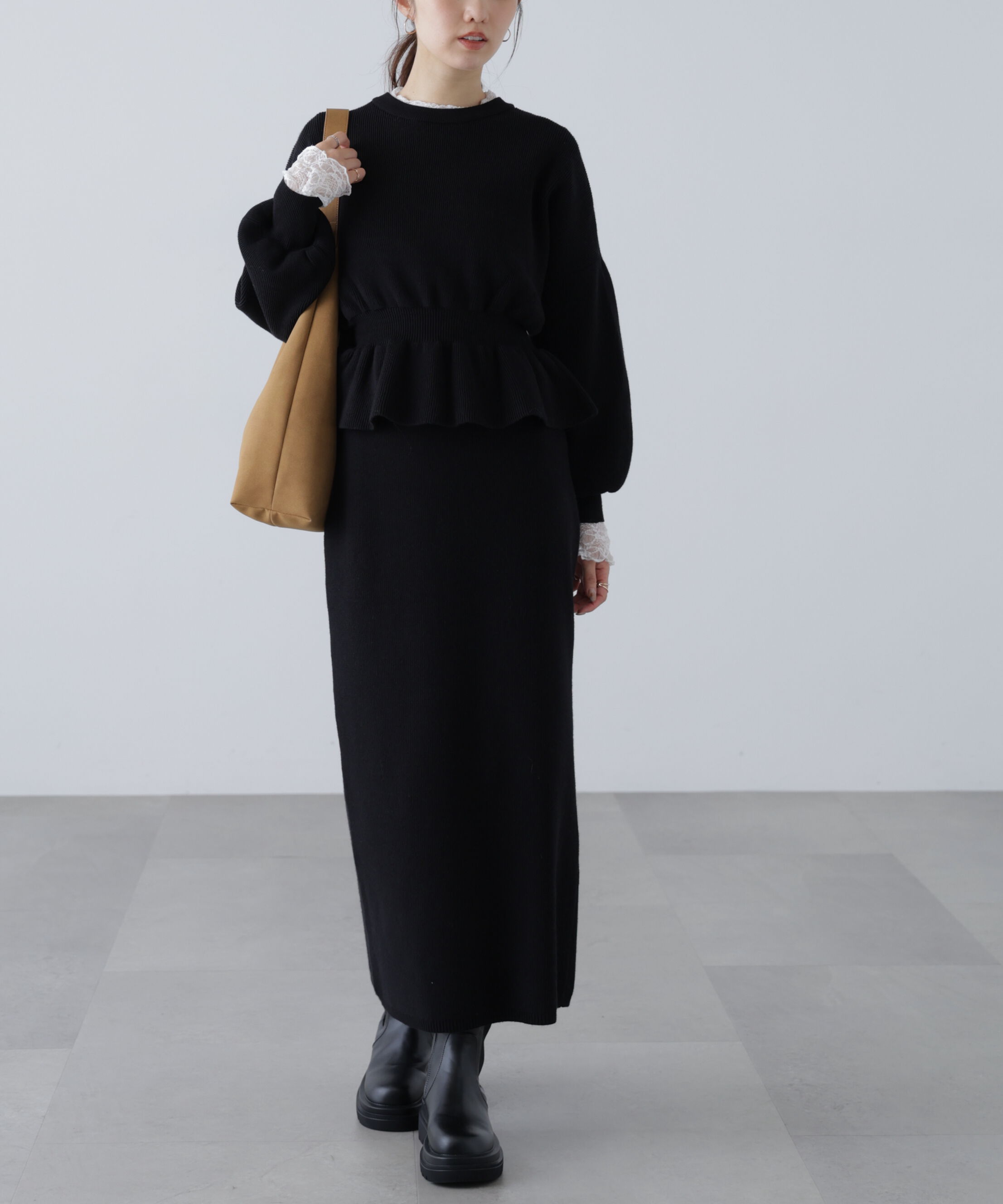  「ペプラムニットセットアップ」|ワンピース|