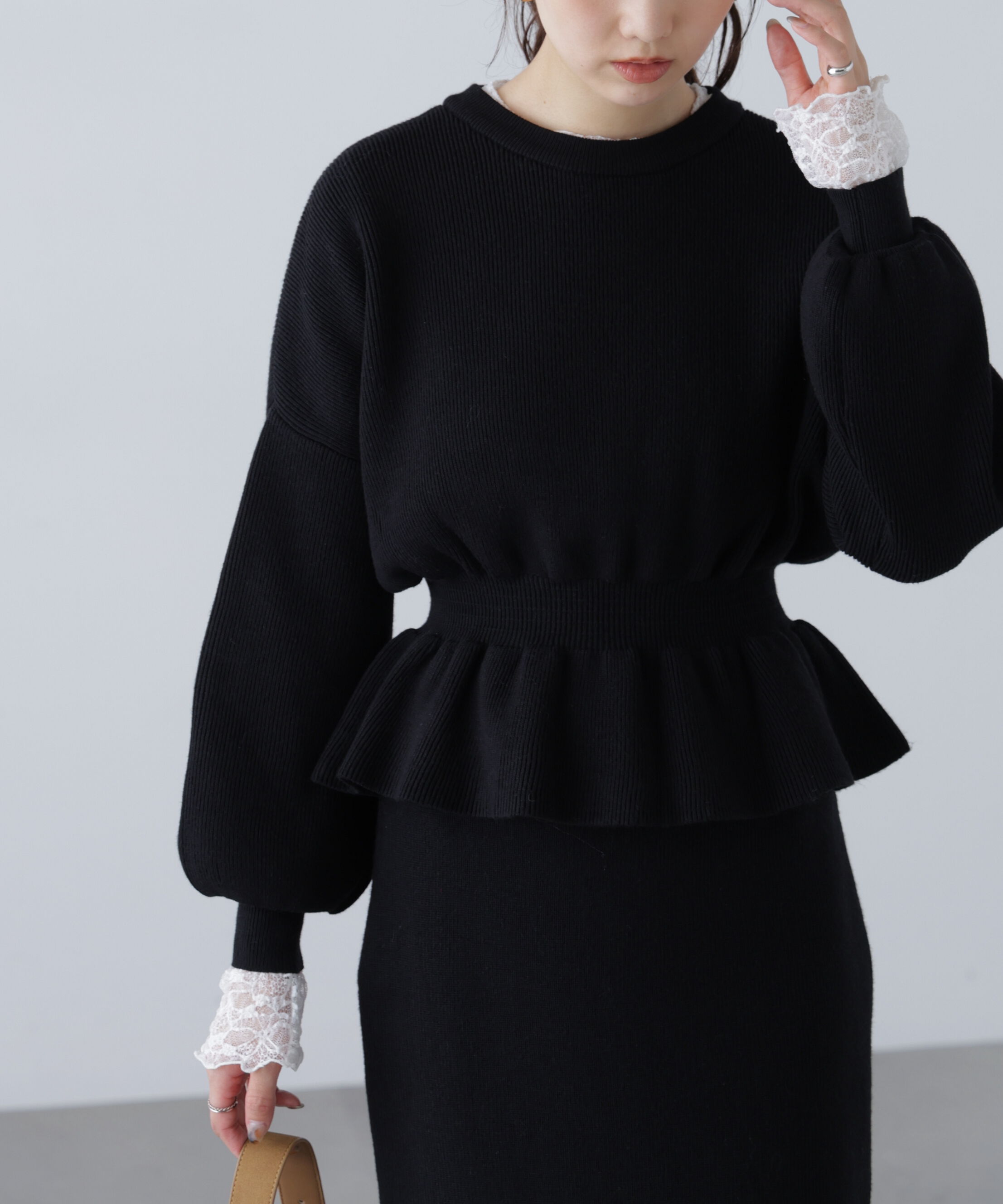  「ペプラムニットセットアップ」|ワンピース|