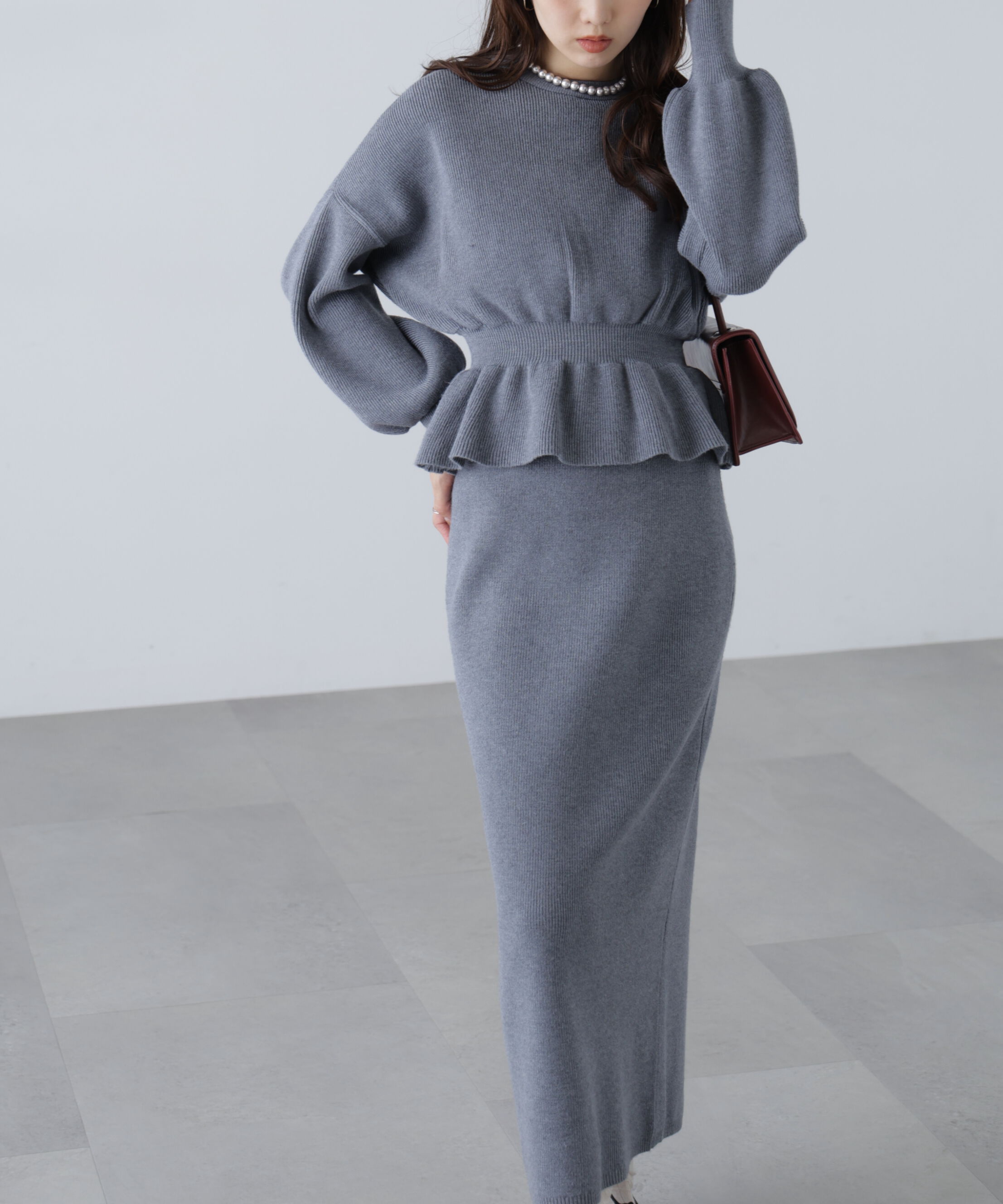  「ペプラムニットセットアップ」|ワンピース|