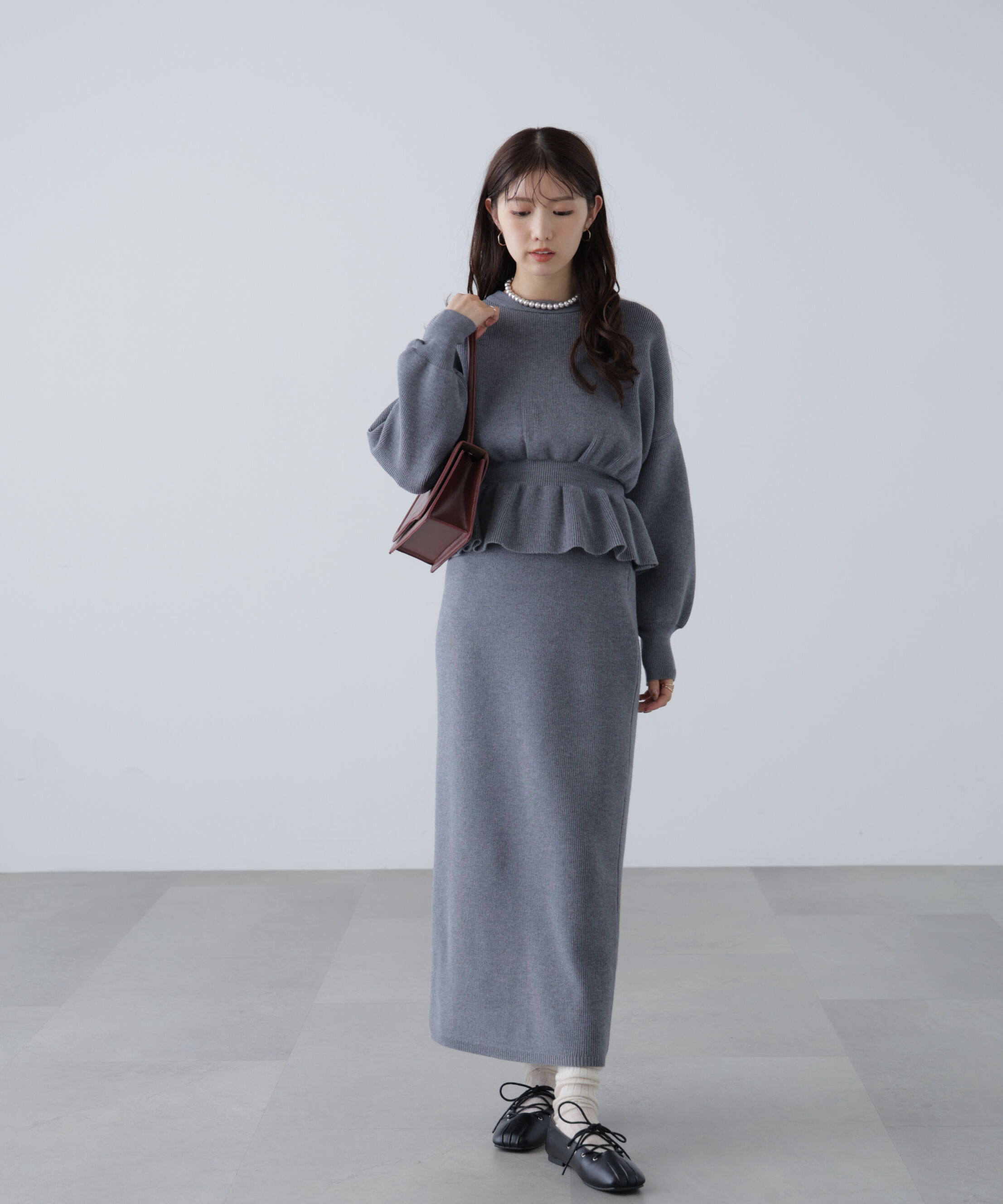  「ペプラムニットセットアップ」|ワンピース|