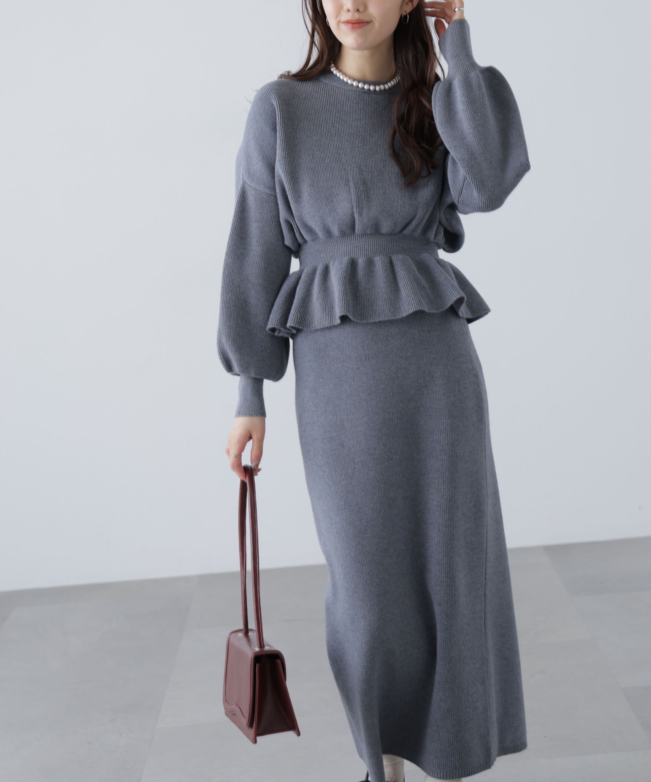  「ペプラムニットセットアップ」|ワンピース|