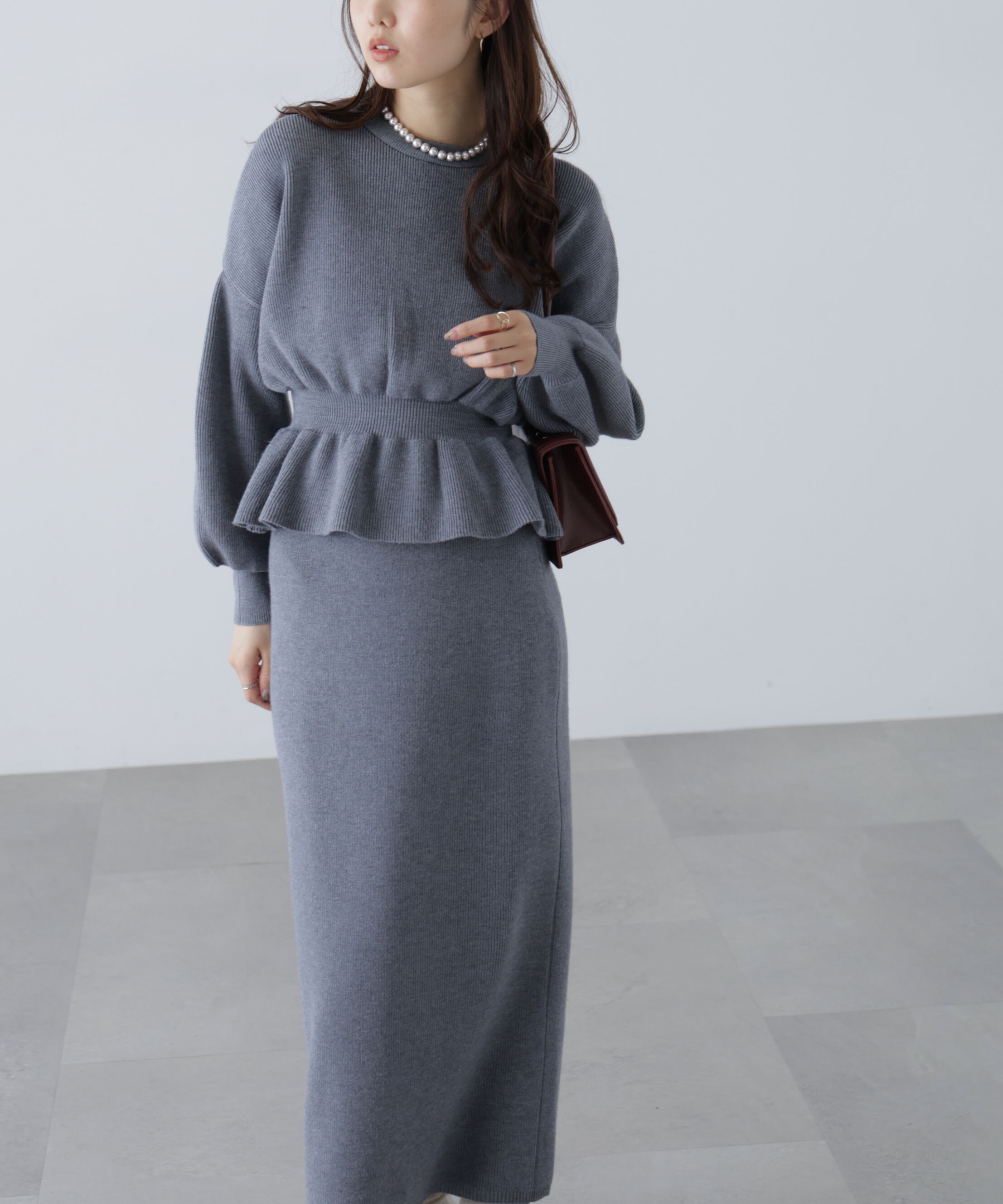  「ペプラムニットセットアップ」|ワンピース|