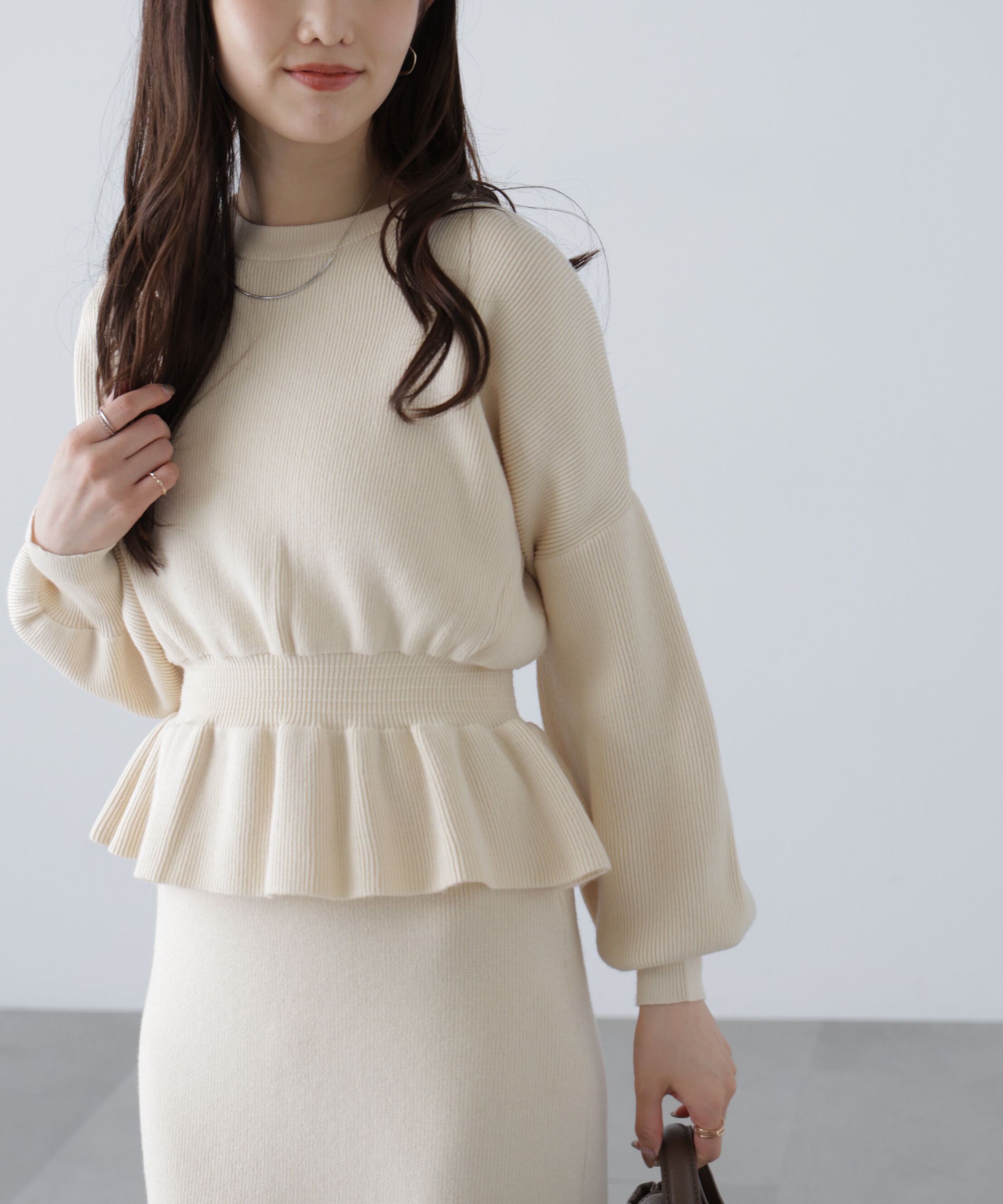  「ペプラムニットセットアップ」|ワンピース|