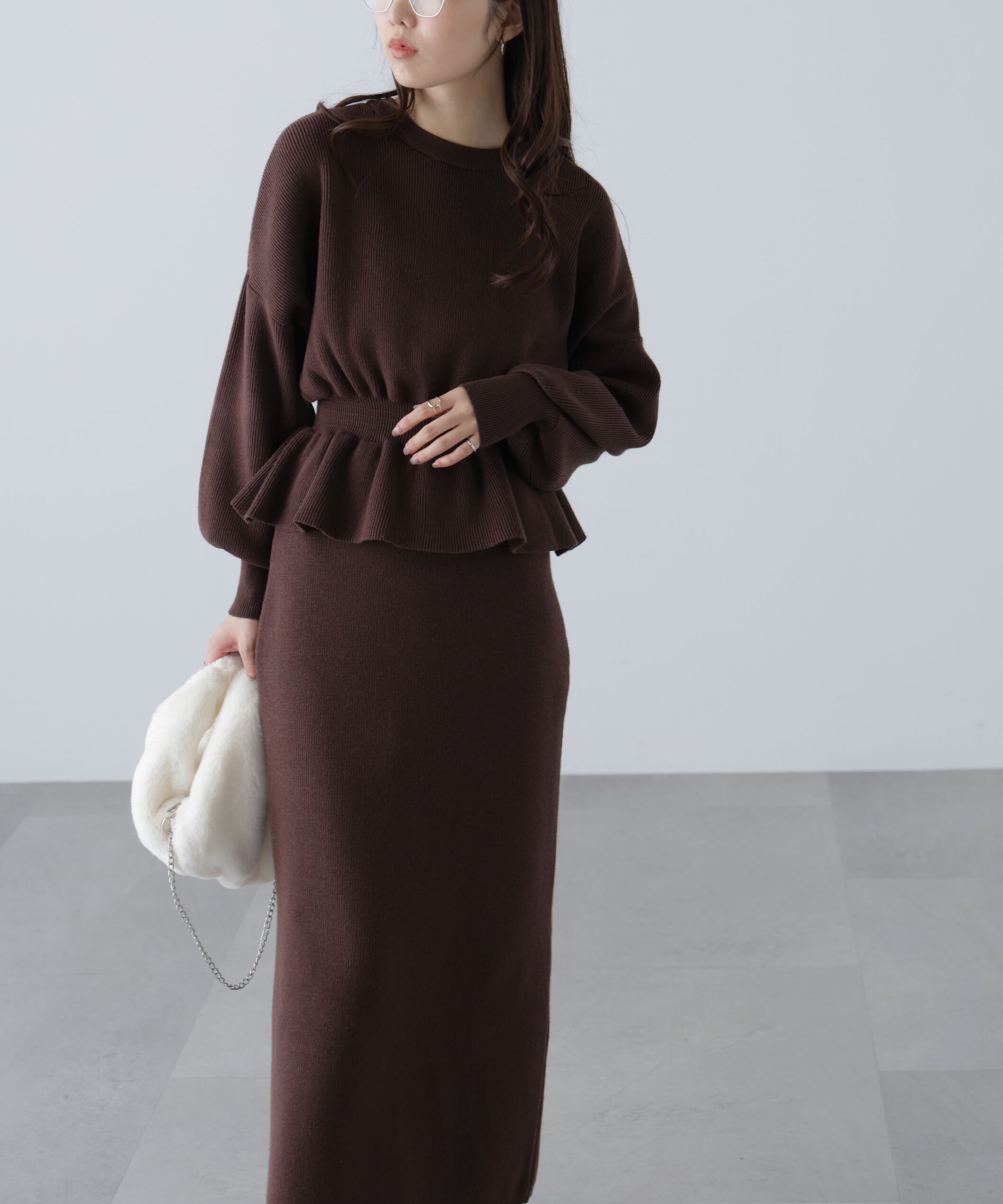  「ペプラムニットセットアップ」|ワンピース|