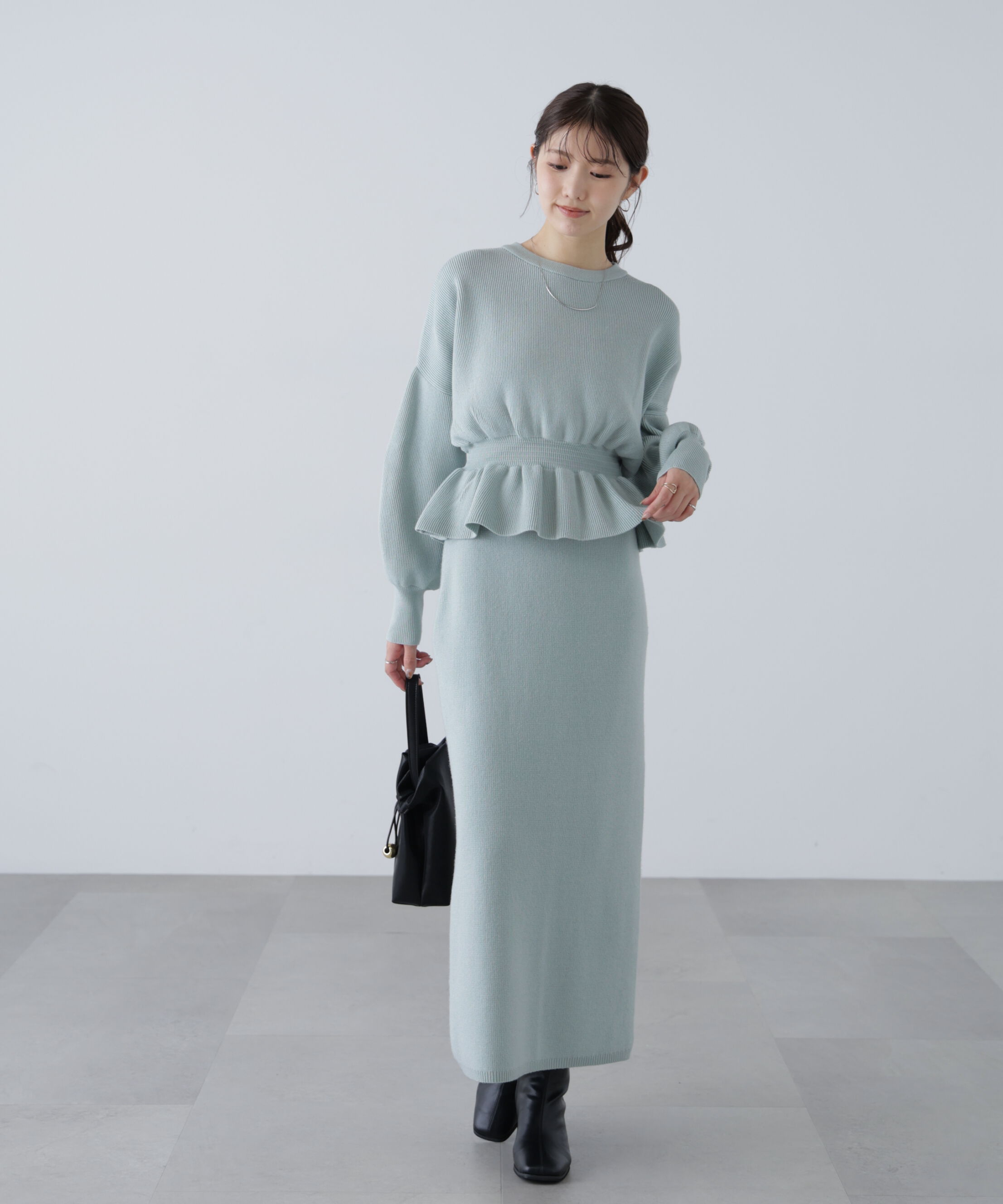  「ペプラムニットセットアップ」|ワンピース|