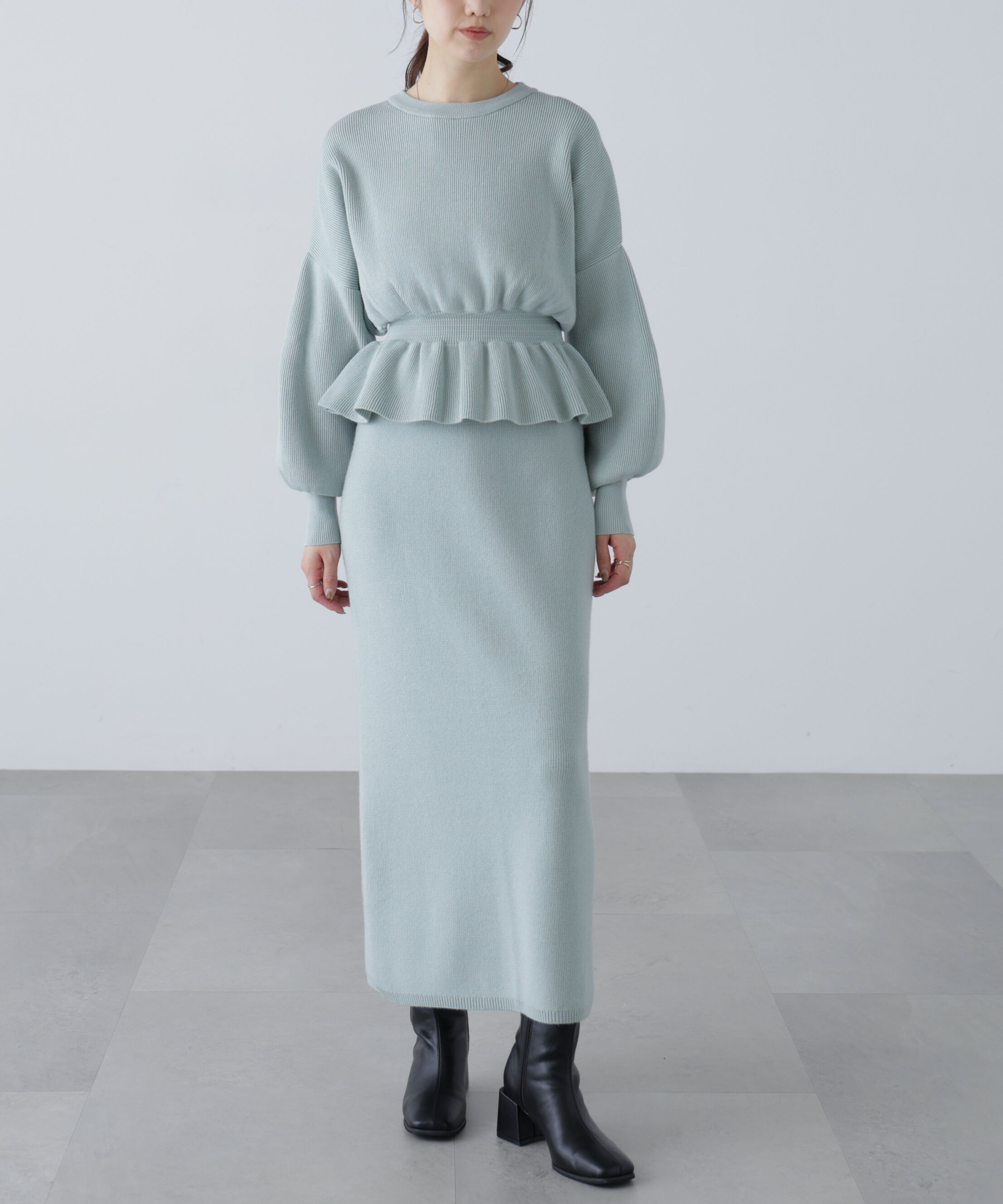 「ペプラムニットセットアップ」|ワンピース|