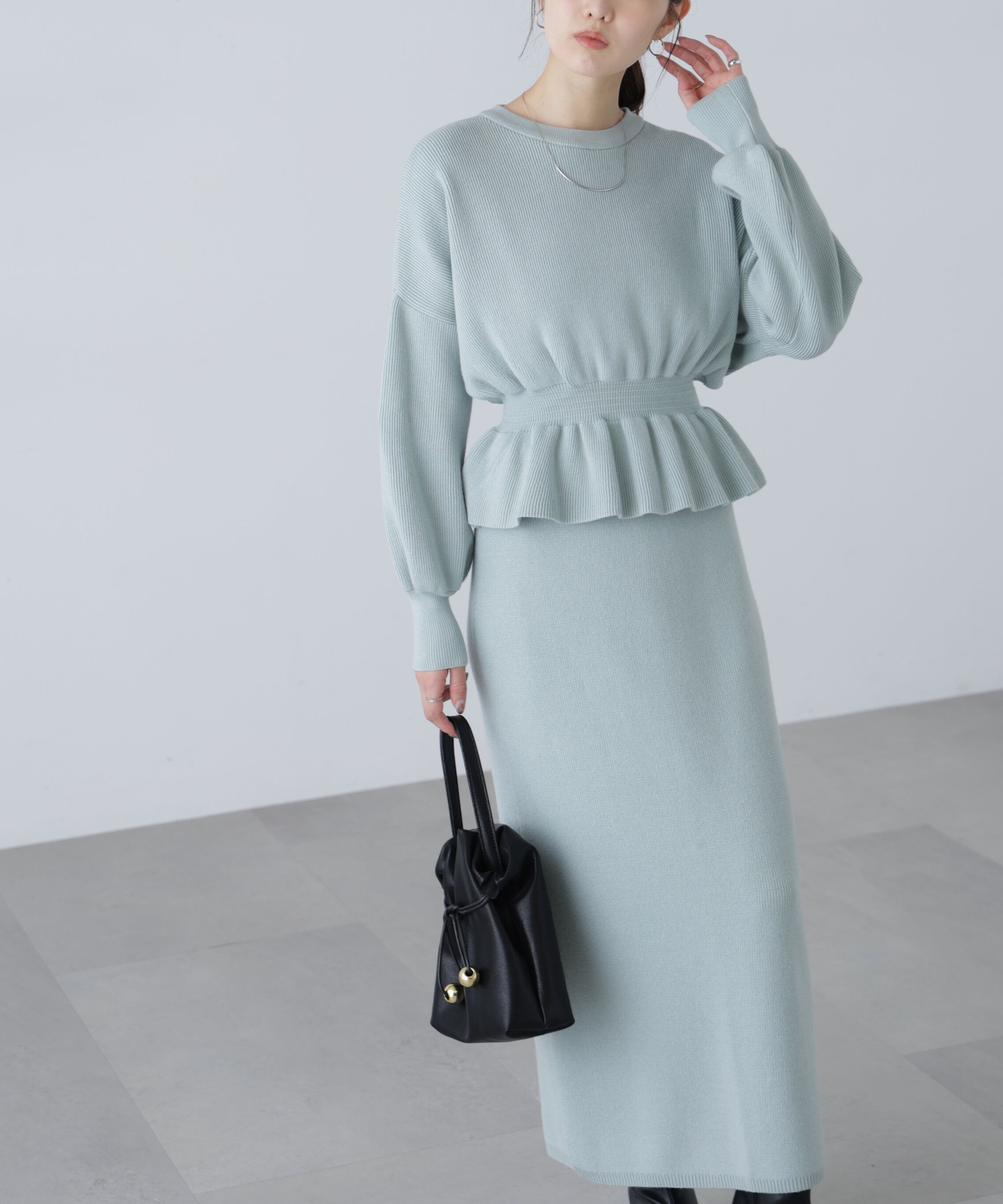  「ペプラムニットセットアップ」|ワンピース|