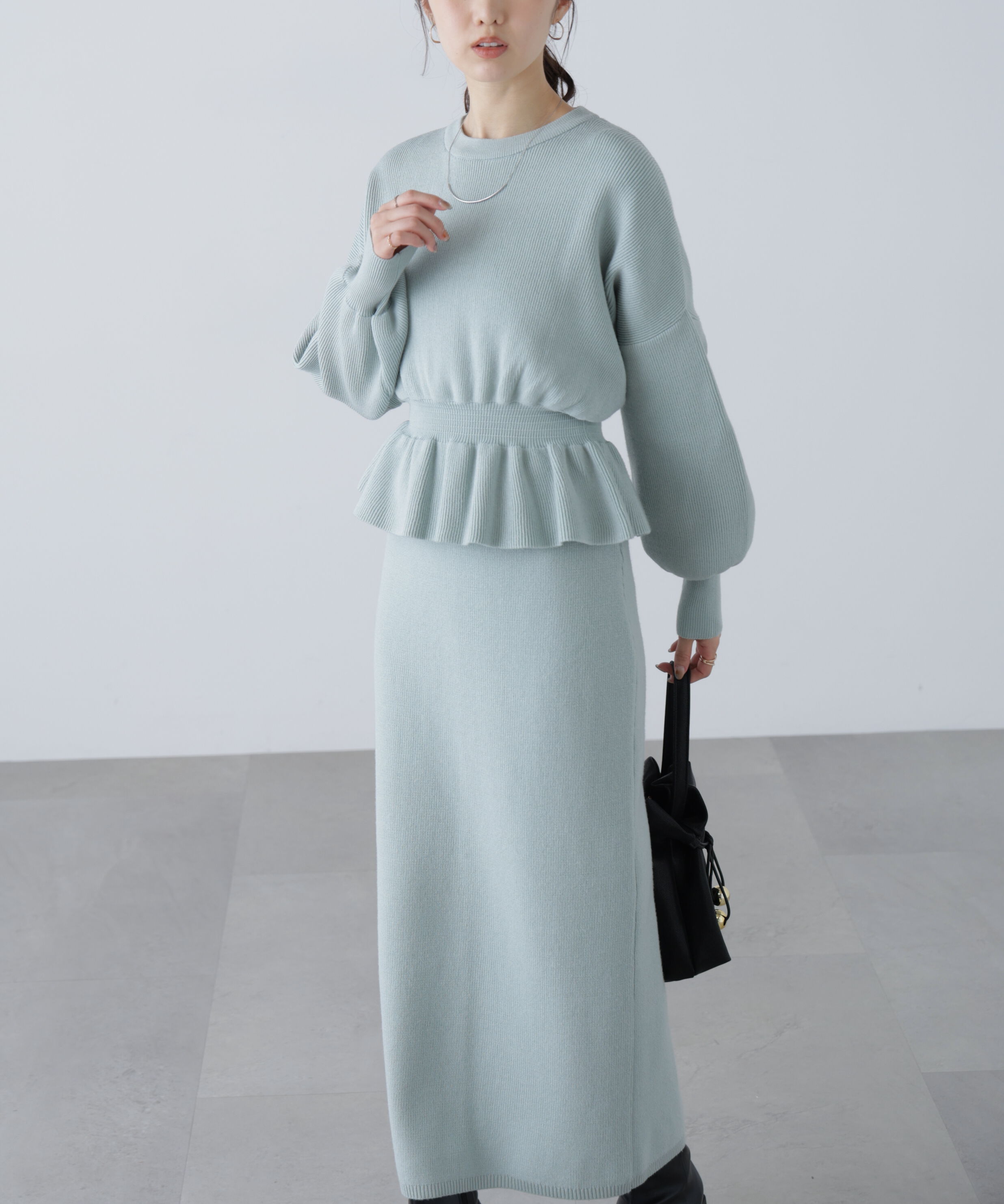  「ペプラムニットセットアップ」|ワンピース|