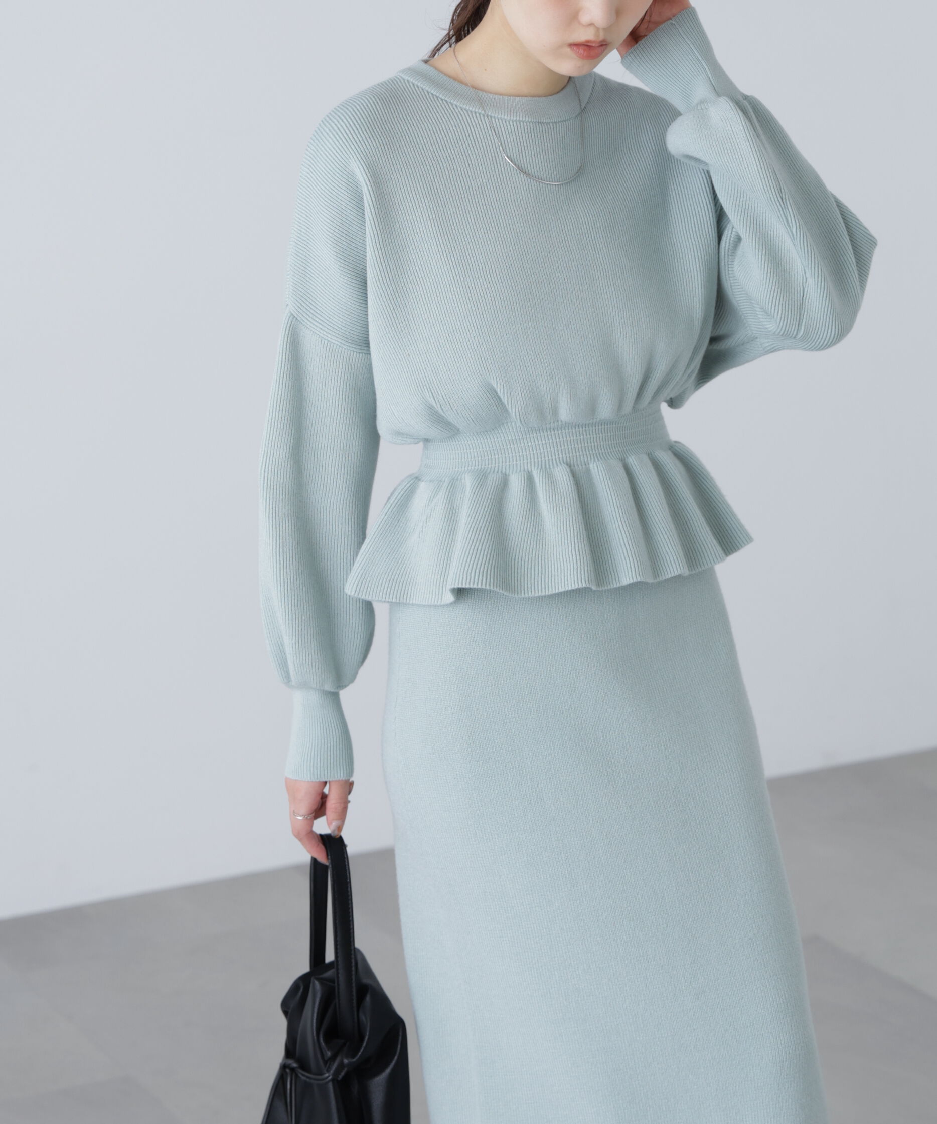  「ペプラムニットセットアップ」|ワンピース|