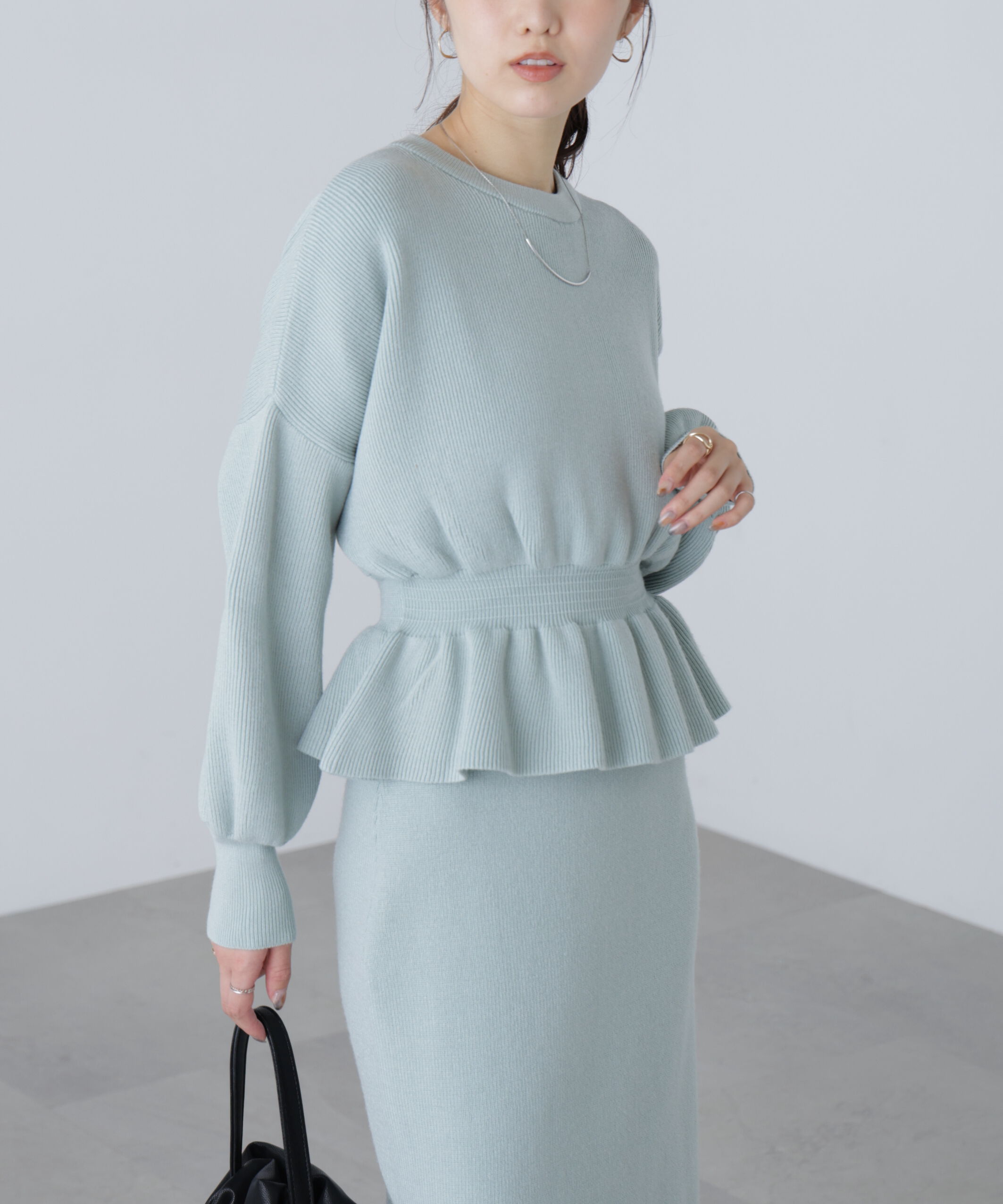  「ペプラムニットセットアップ」|ワンピース|