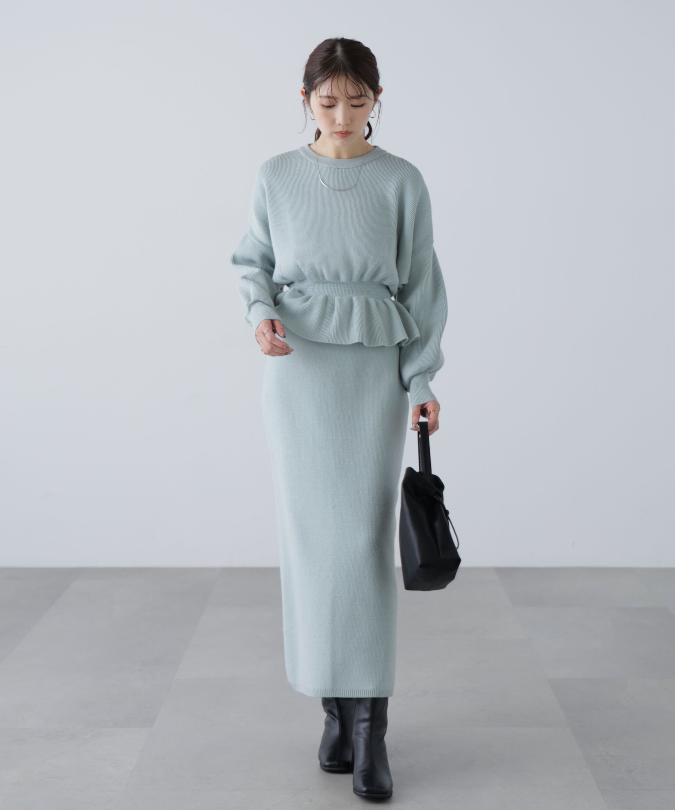  「ペプラムニットセットアップ」|ワンピース|