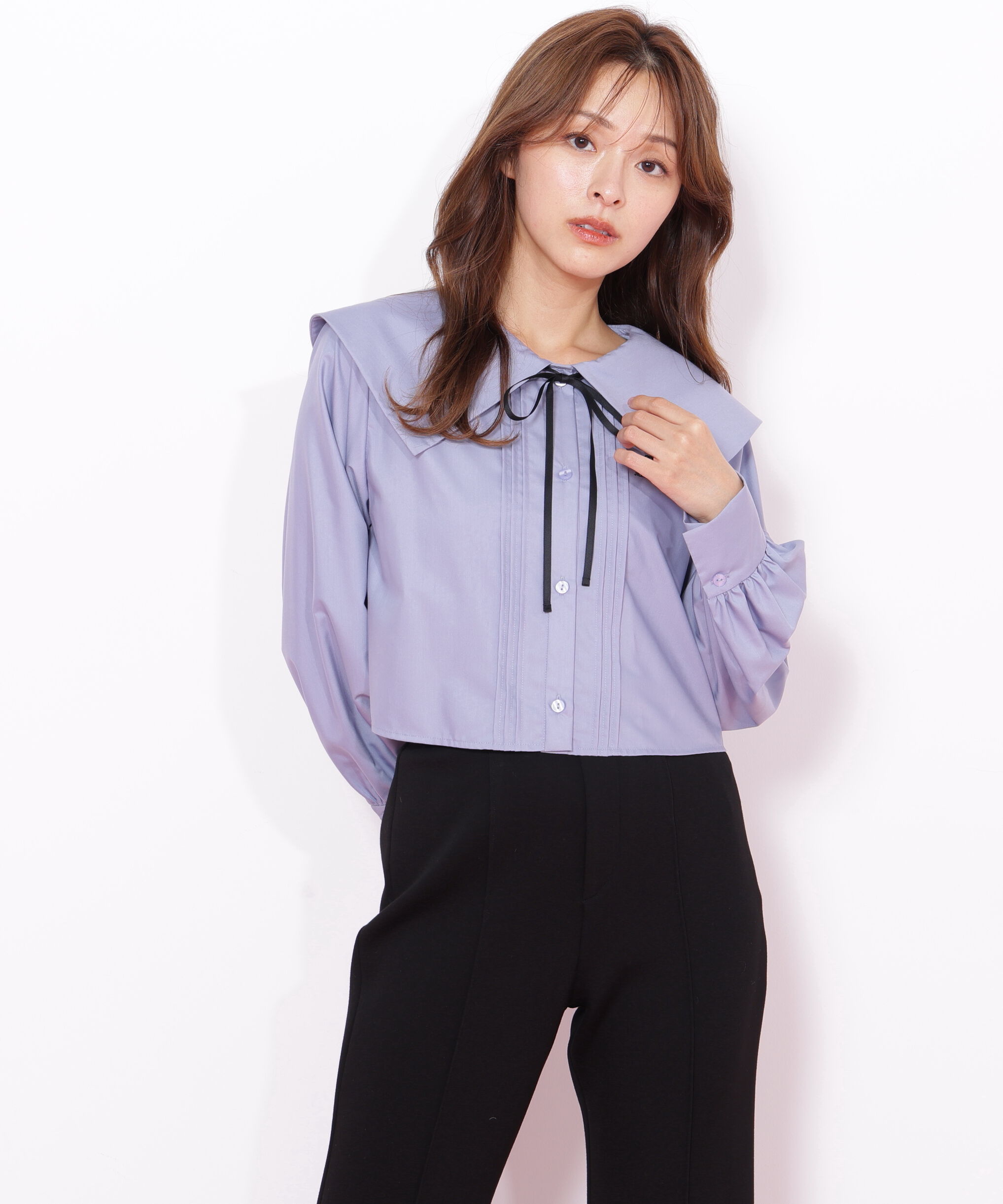  「ビッグカラー短丈ブラウス」|シャツ・ブラウス|