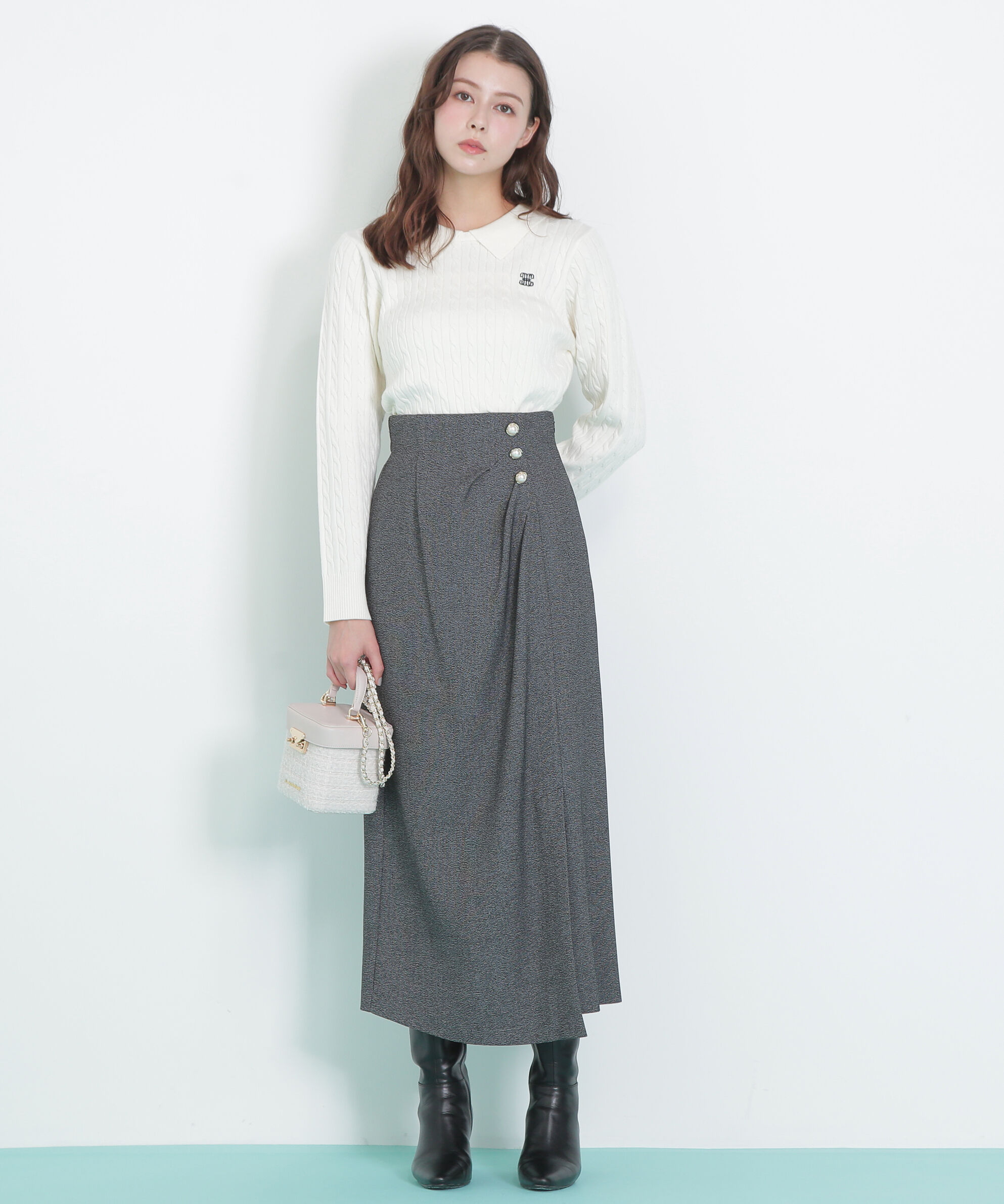  「パール釦ラップタイトスカート」|スカート|ブラックミッ 1