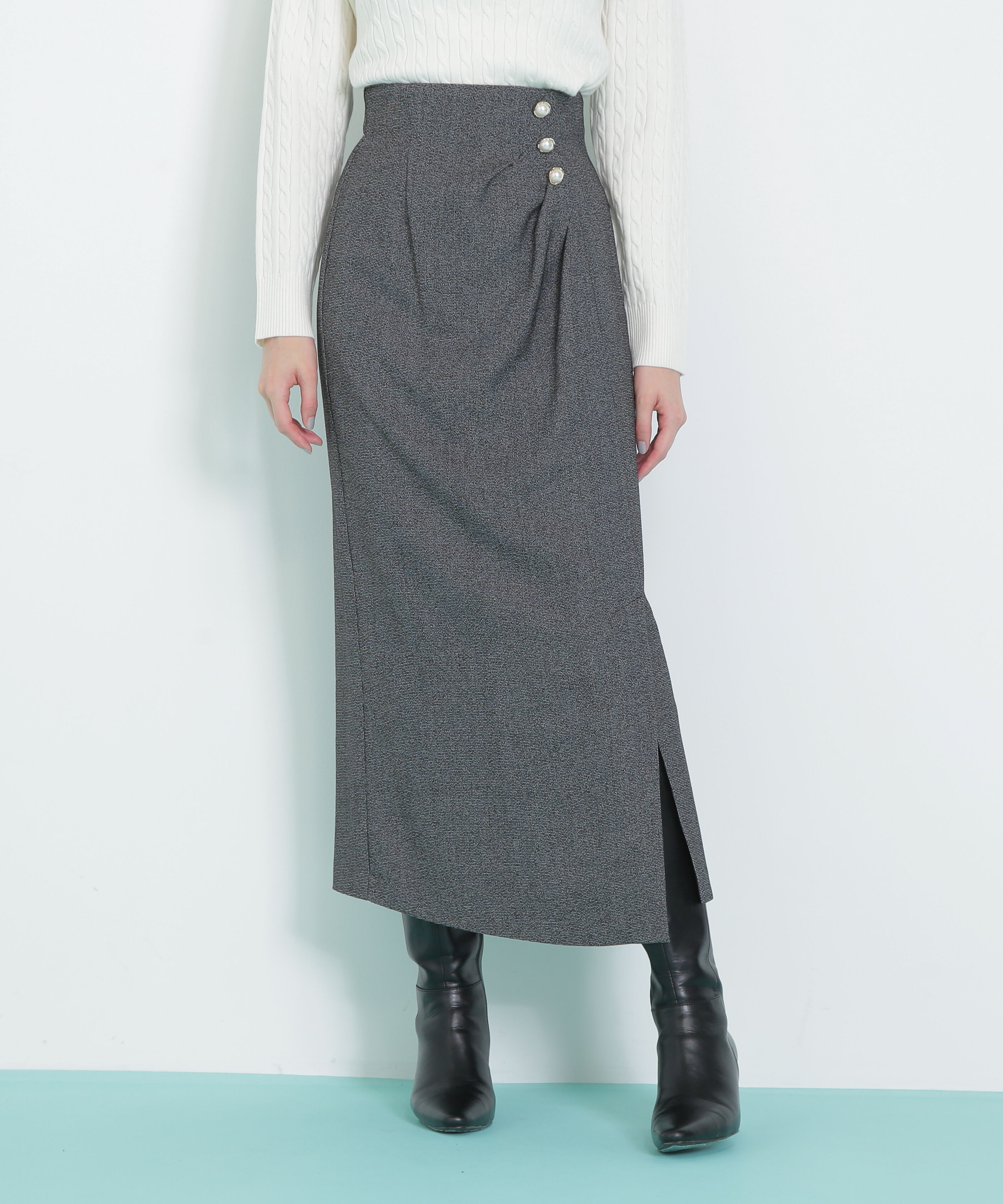  「パール釦ラップタイトスカート」|スカート|