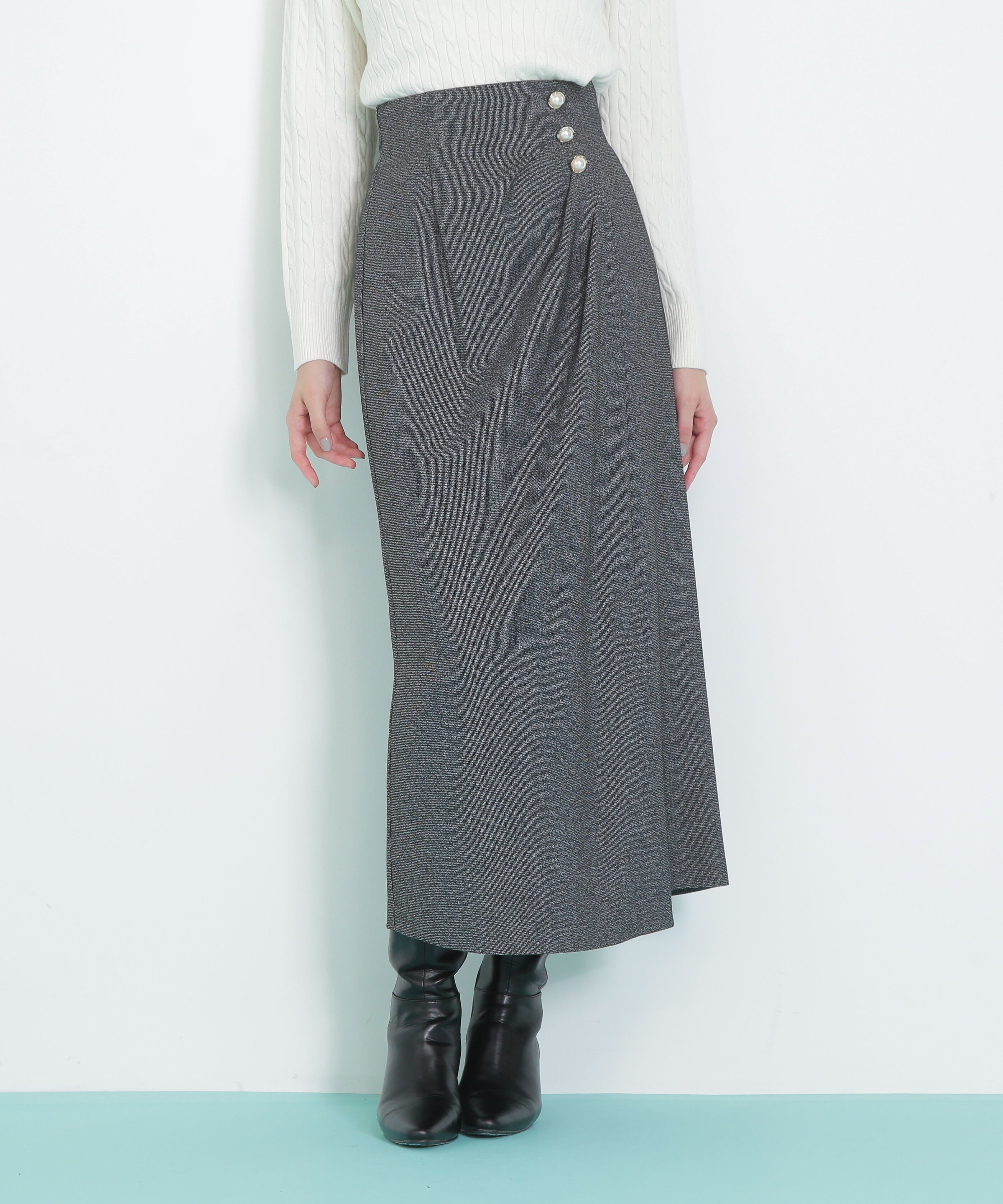  「パール釦ラップタイトスカート」|スカート|