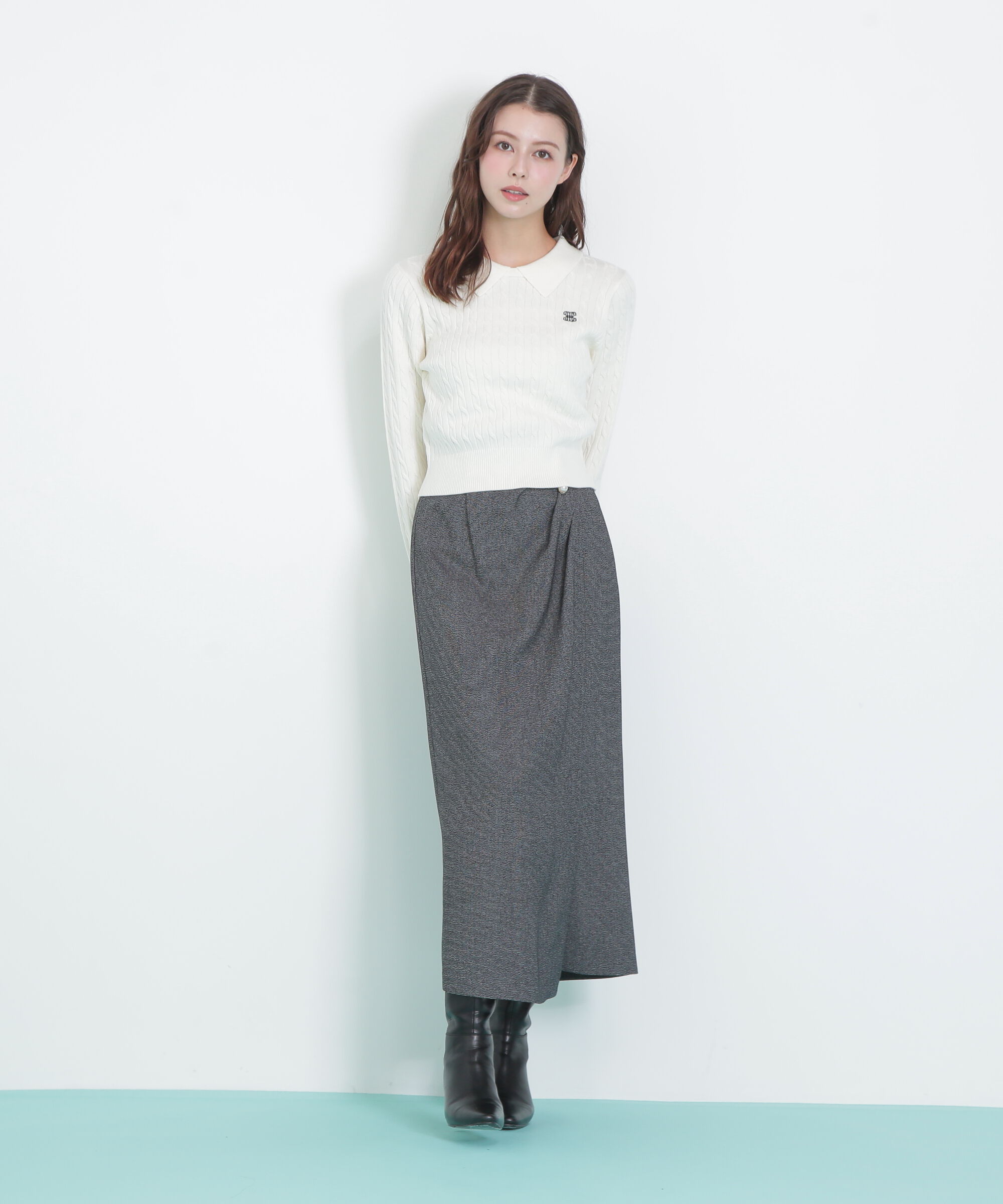  「パール釦ラップタイトスカート」|スカート|