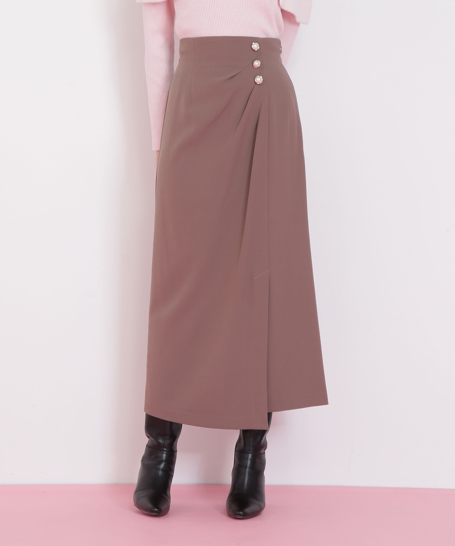  「パール釦ラップタイトスカート」|スカート|