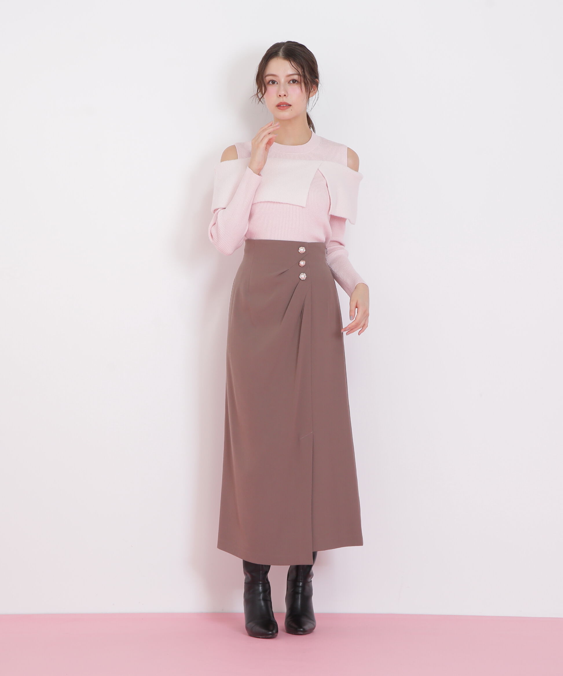  「パール釦ラップタイトスカート」|スカート|