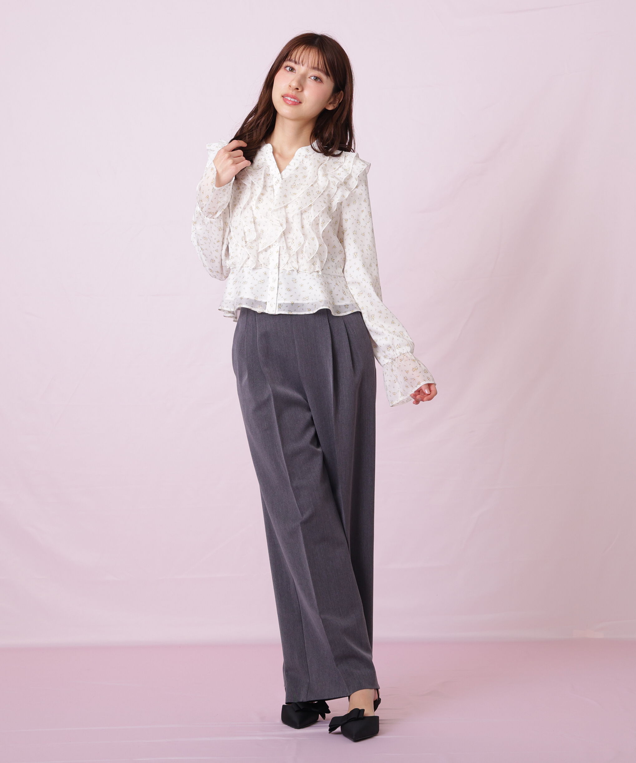  「小花プリントフリルブラウス」|シャツ・ブラウス|