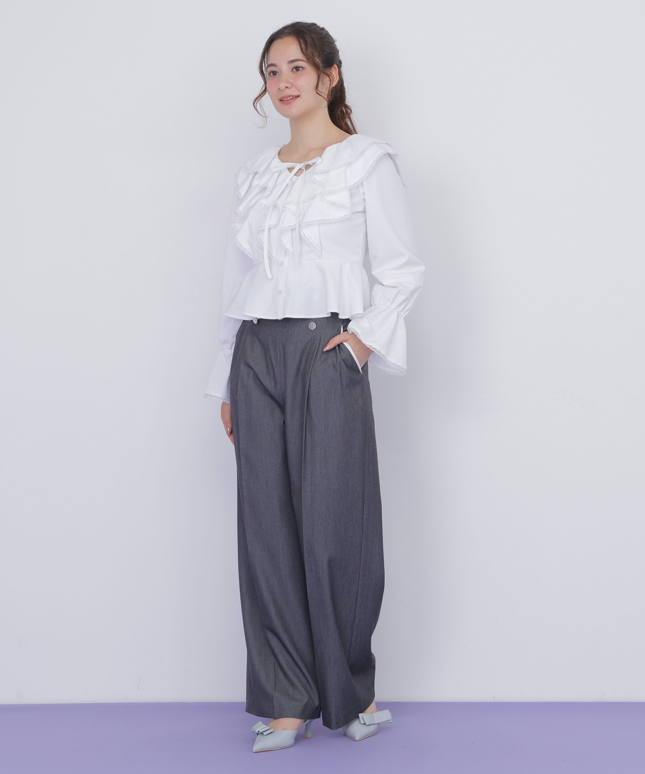  「レーストリムラッフルブラウス」|シャツ・ブラウス|