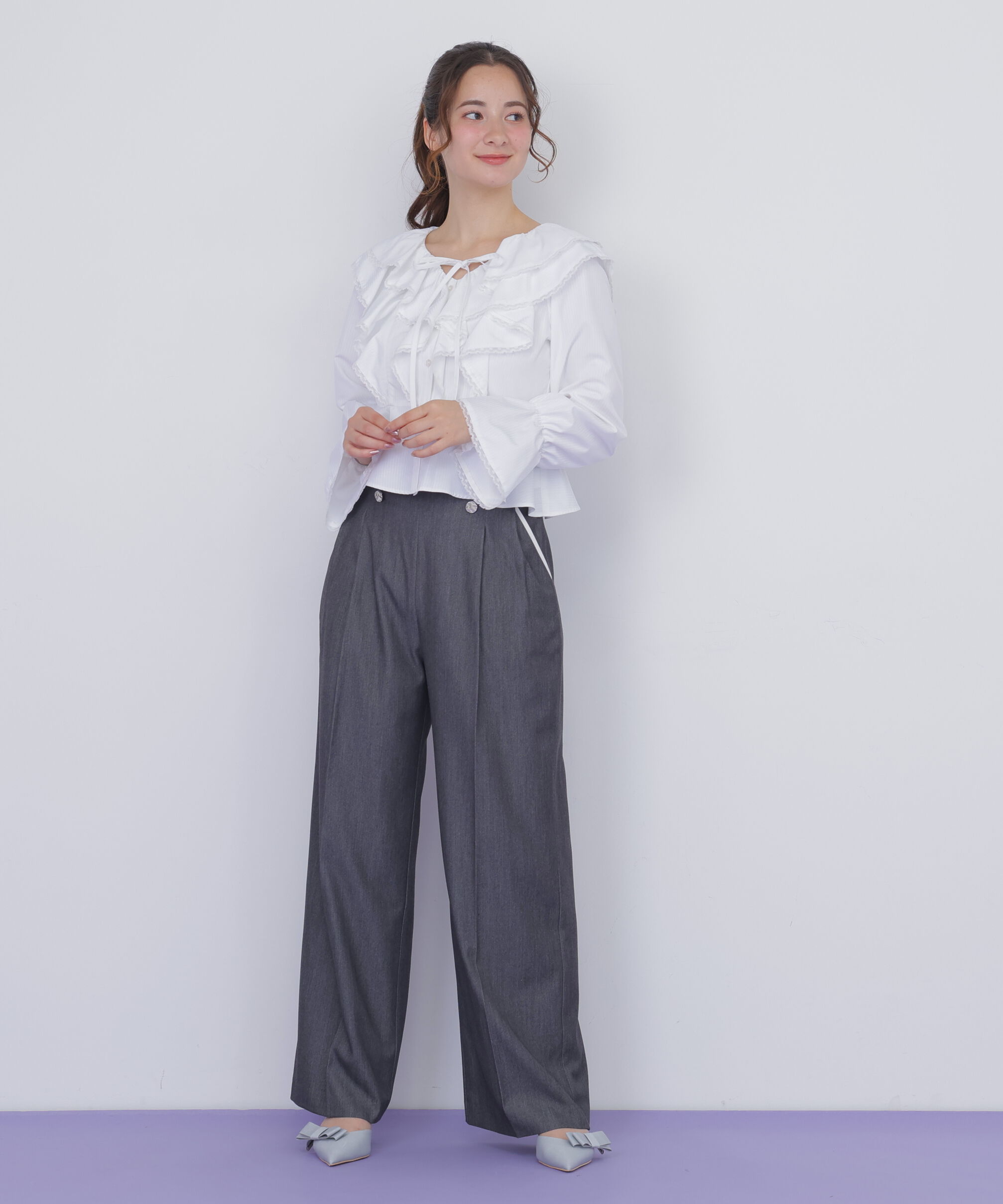  「レーストリムラッフルブラウス」|シャツ・ブラウス|