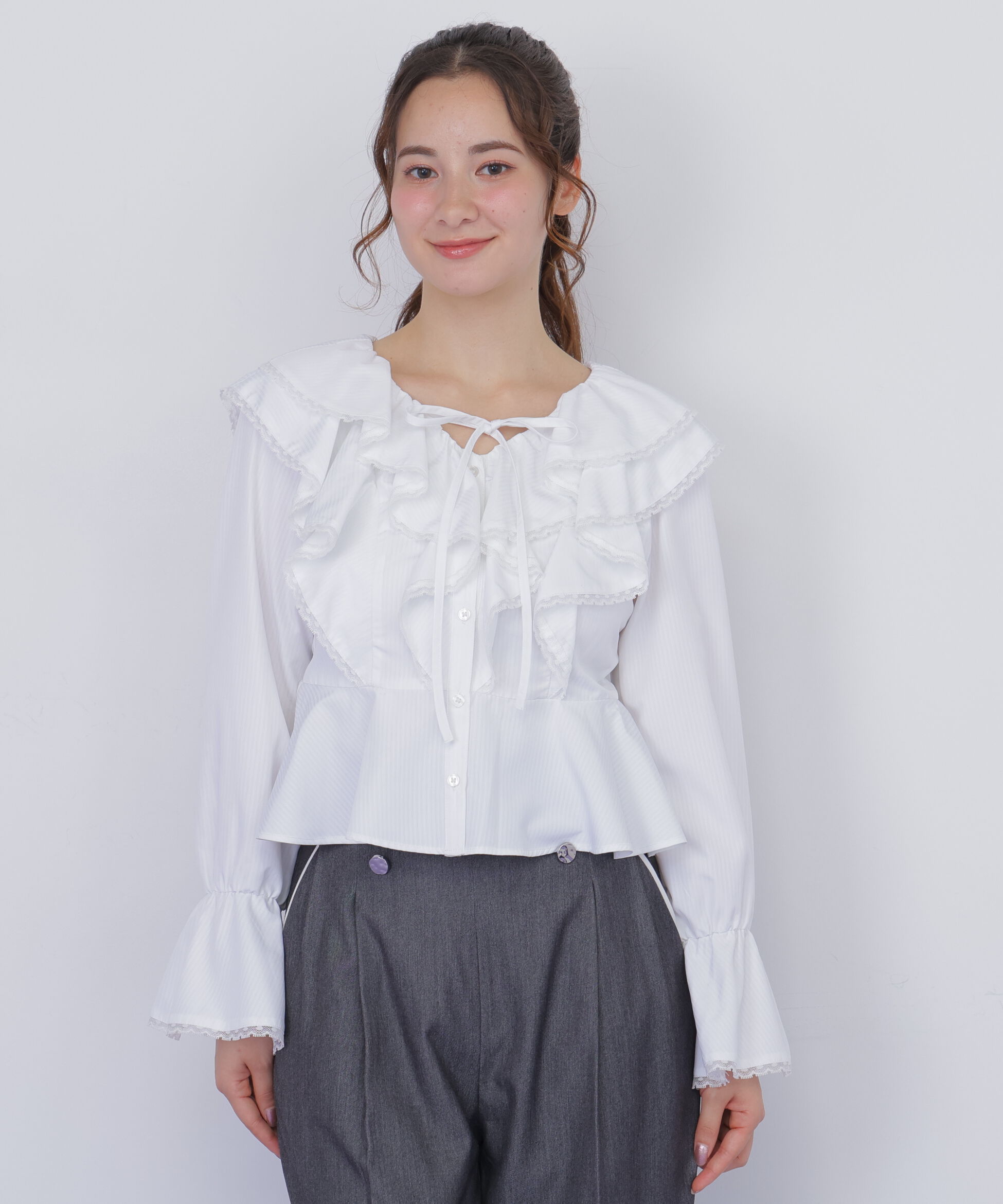  「レーストリムラッフルブラウス」|シャツ・ブラウス|