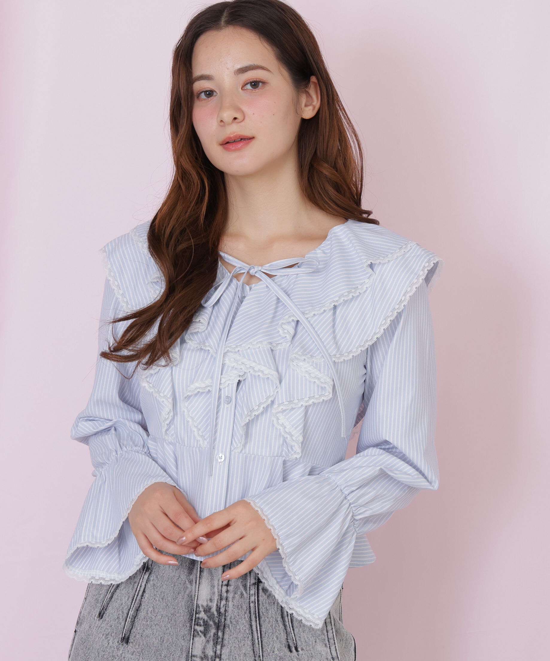  「レーストリムラッフルブラウス」|シャツ・ブラウス|