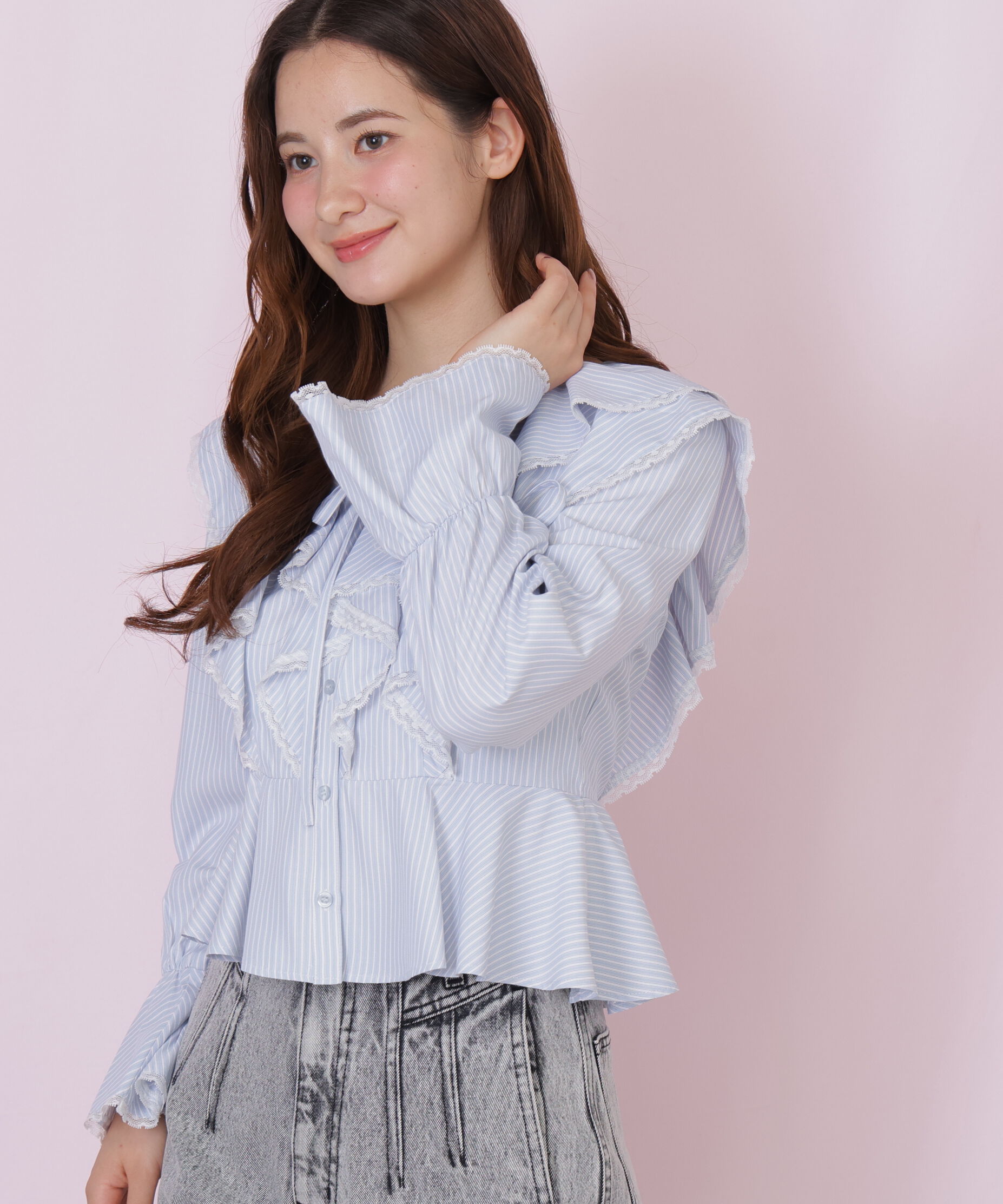  「レーストリムラッフルブラウス」|シャツ・ブラウス|