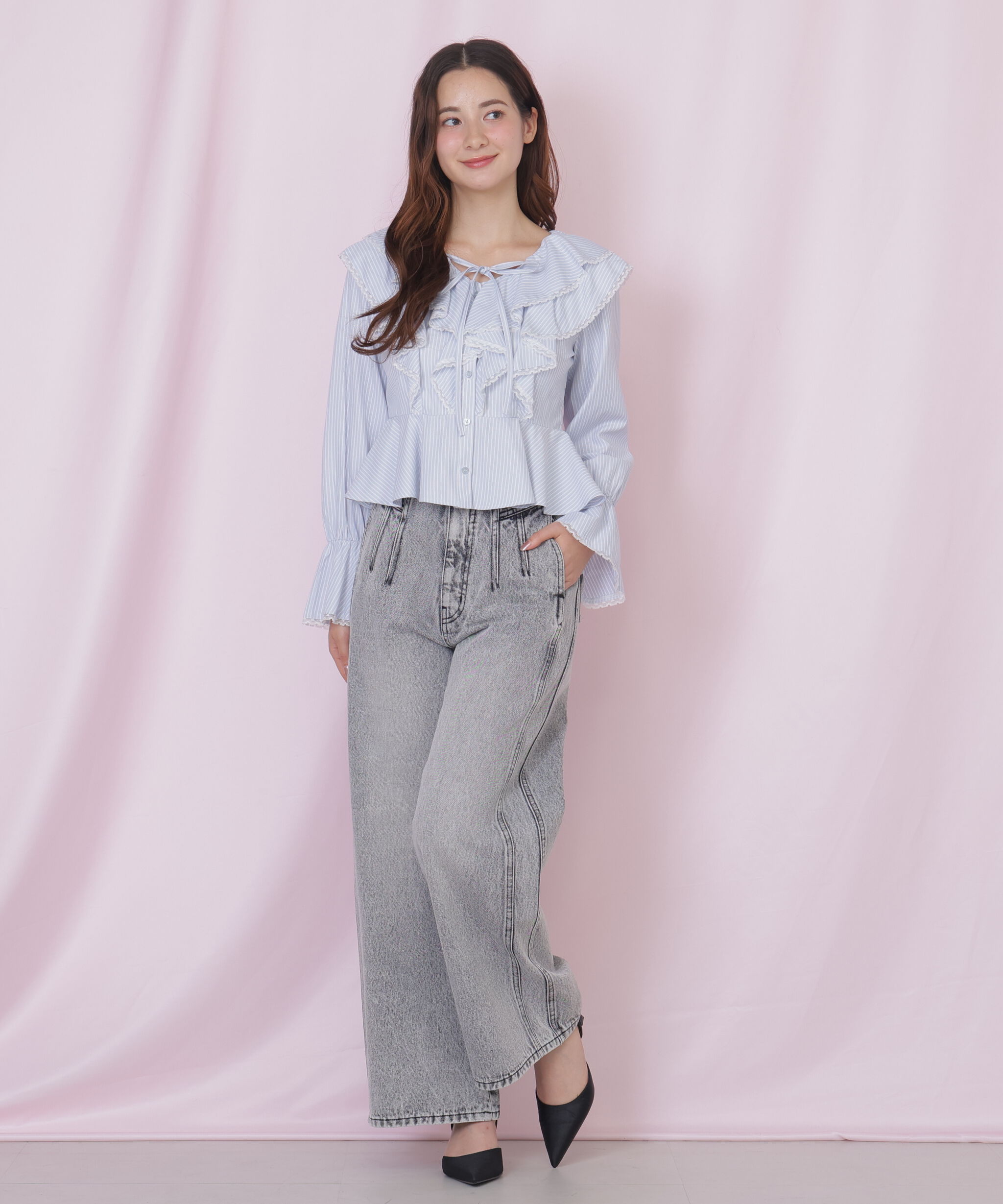  「レーストリムラッフルブラウス」|シャツ・ブラウス|