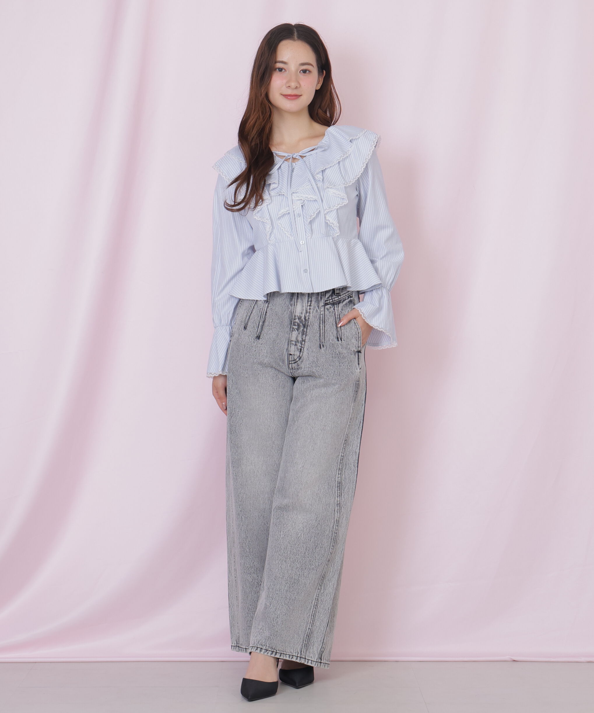  「レーストリムラッフルブラウス」|シャツ・ブラウス|