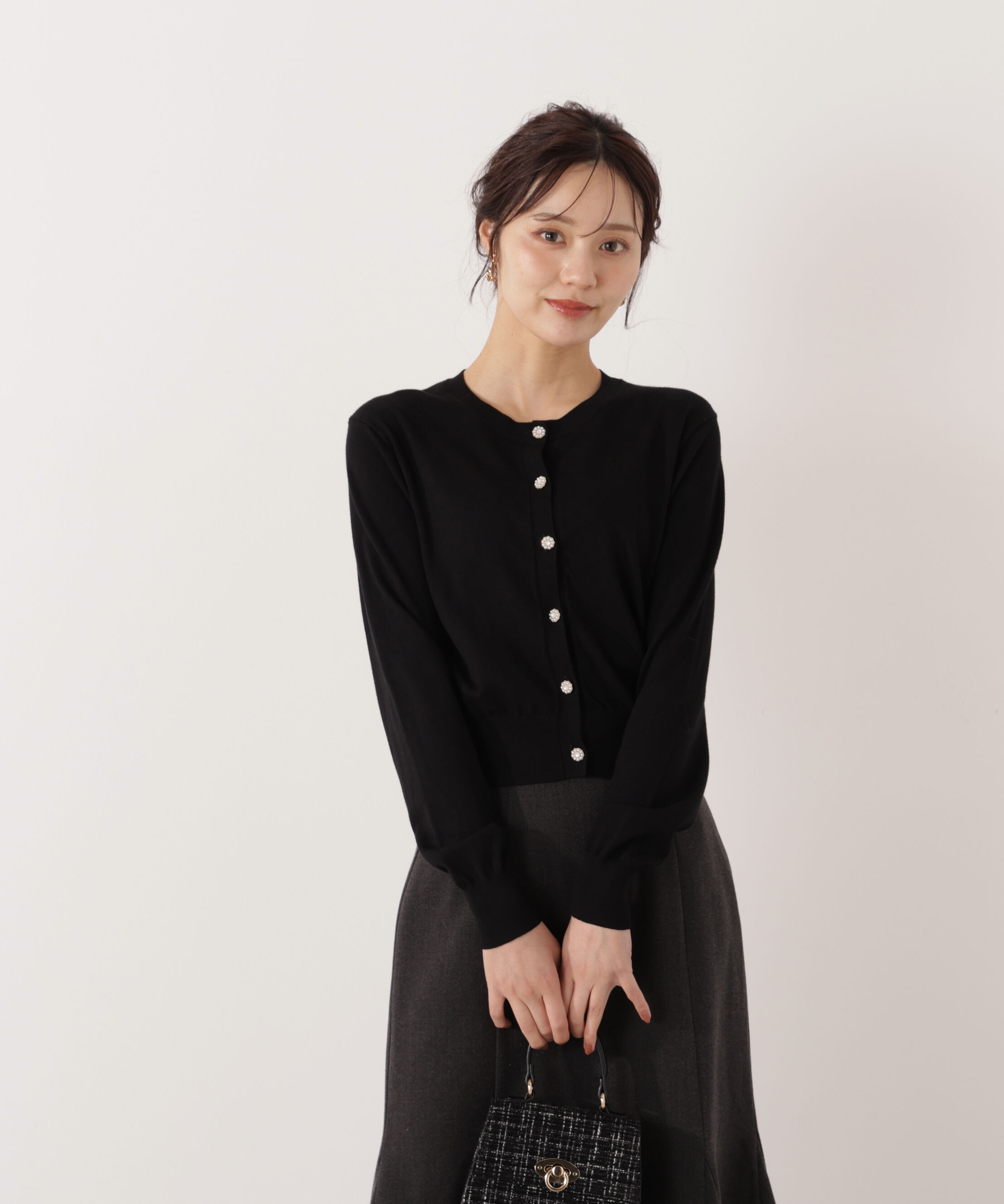 PROPORTION BODY DRESSING「＜ウォッシャブル＞キラ釦カーディガン」|カーディガン|ブラック
