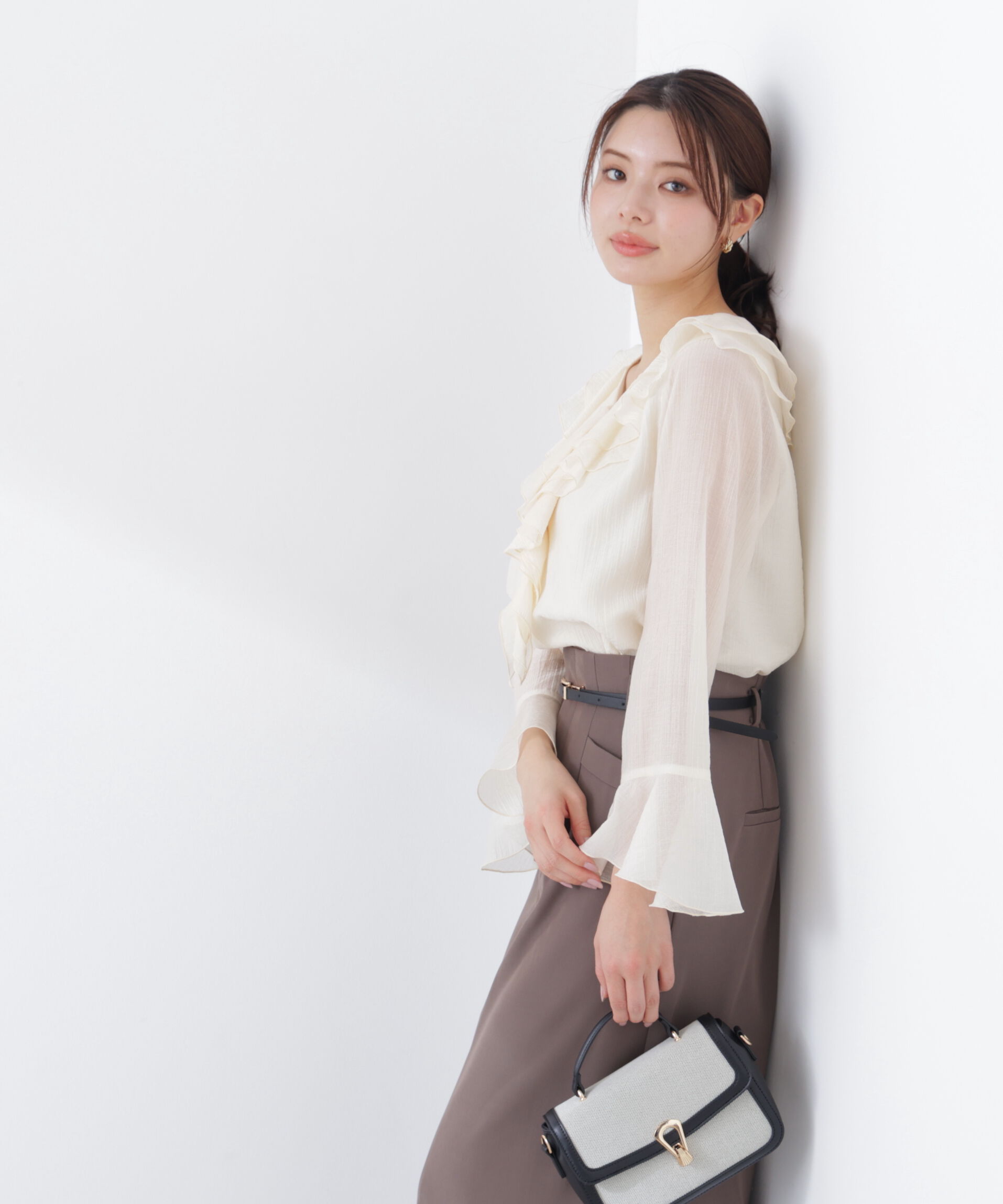 PROPORTION BODY DRESSING「シアー楊柳ラッフルブラウス　26SS」|シャツ・ブラウス|