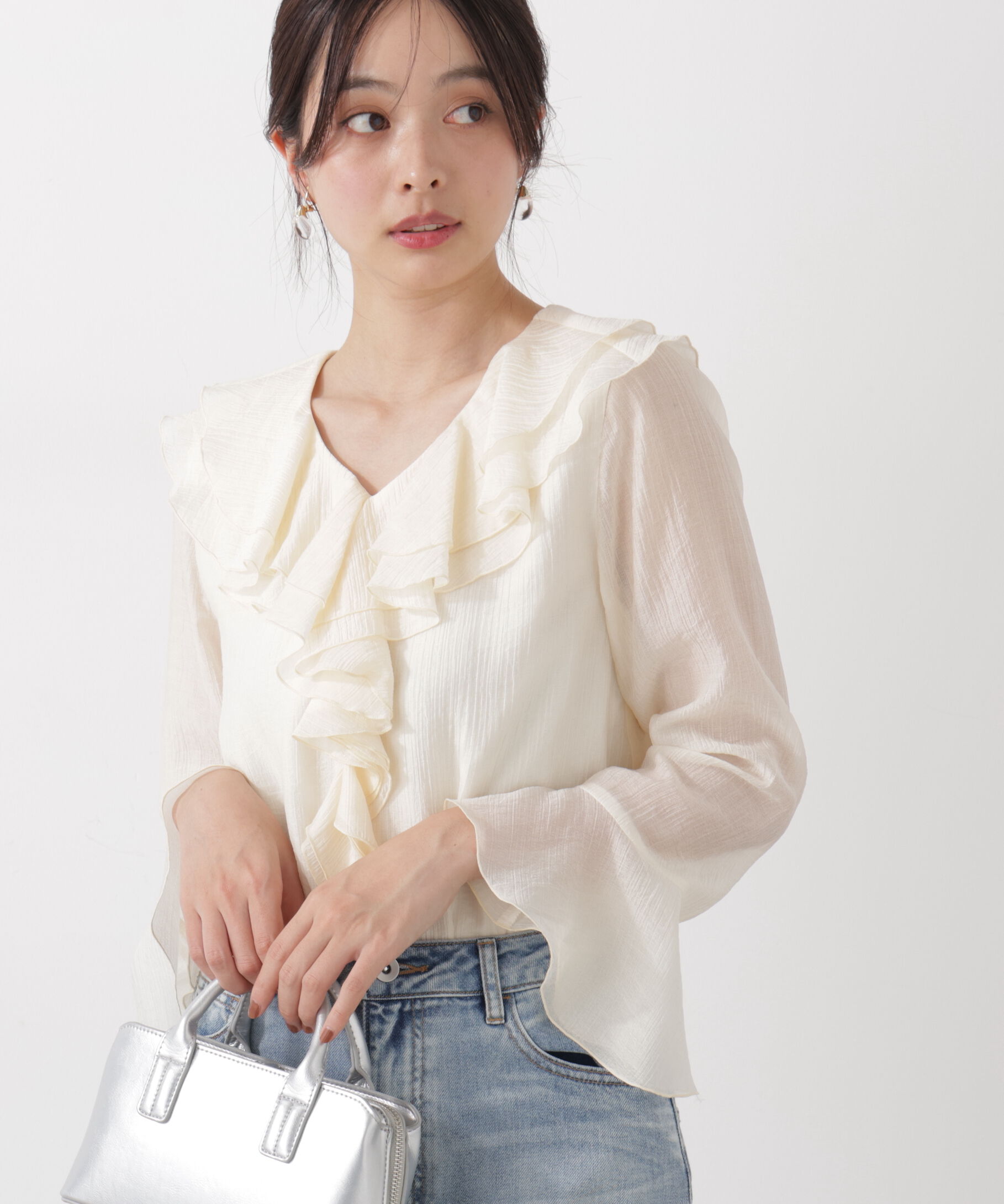 PROPORTION BODY DRESSING「シアー楊柳ラッフルブラウス　26SS」|シャツ・ブラウス|