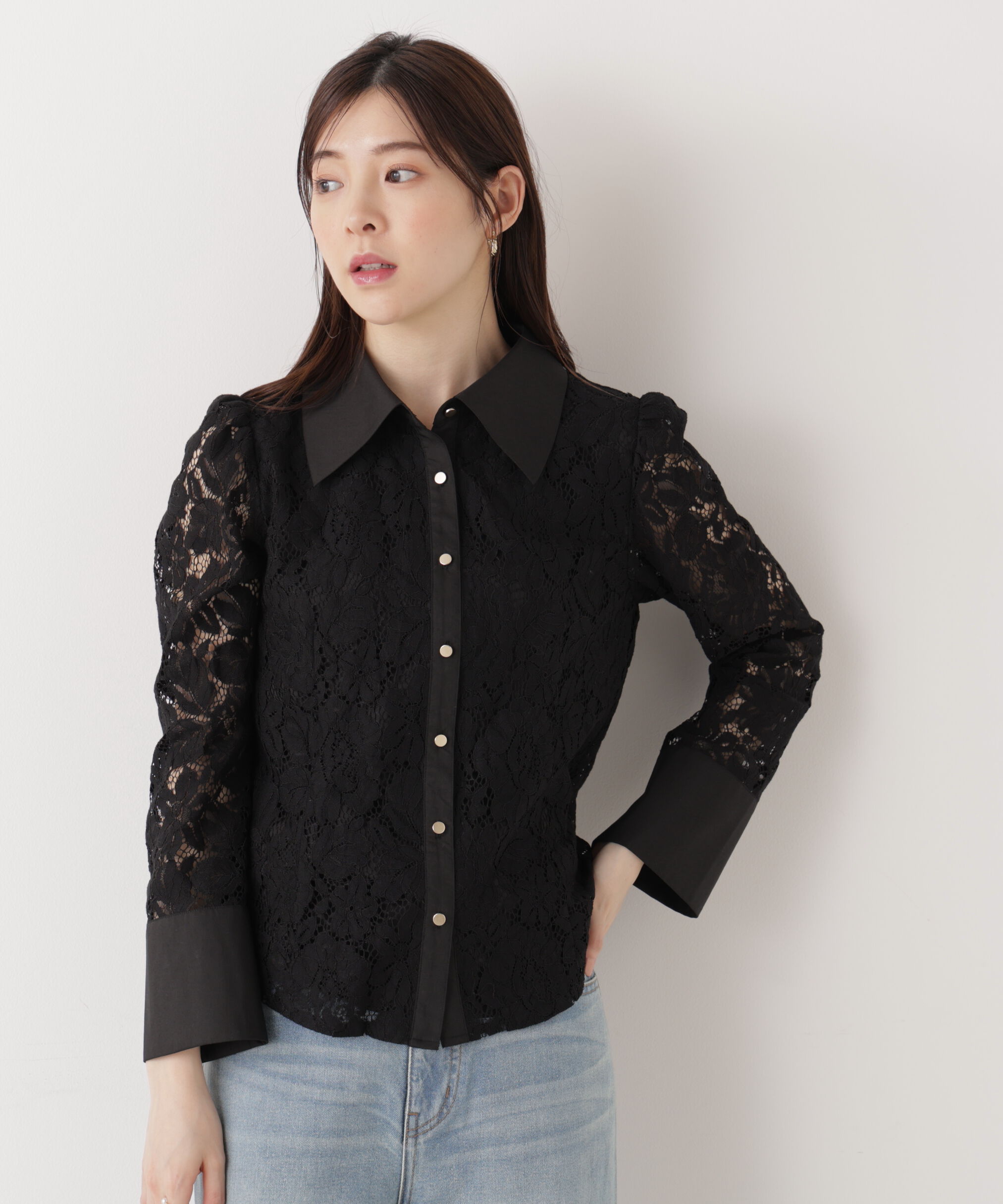 PROPORTION BODY DRESSING「ビッグ衿レースブラウス　26SS」|シャツ・ブラウス|ブラック