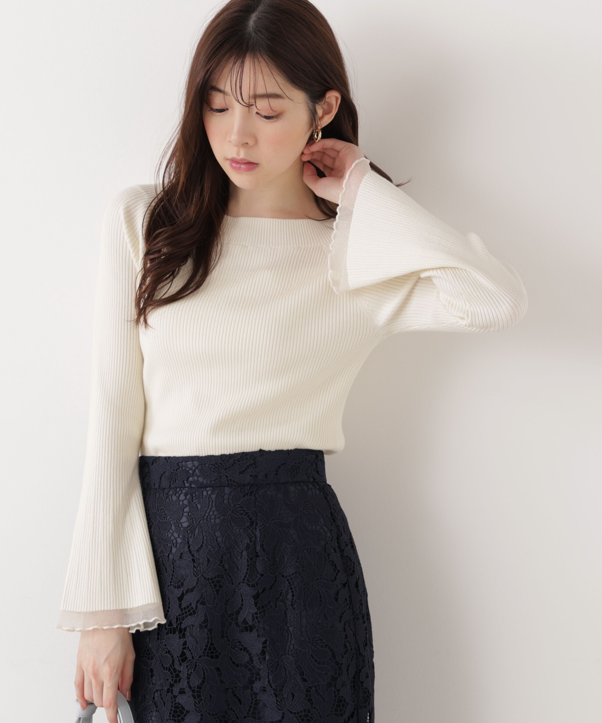 PROPORTION BODY DRESSING「シアー切り替えボートネックニット　26SS」|ニット・セーター|