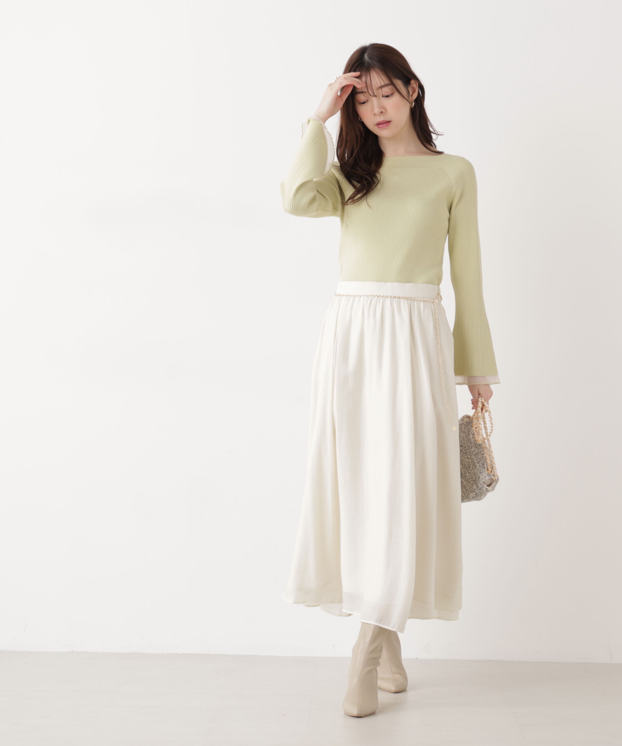 PROPORTION BODY DRESSING「シアー切り替えボートネックニット　26SS」|ニット・セーター|