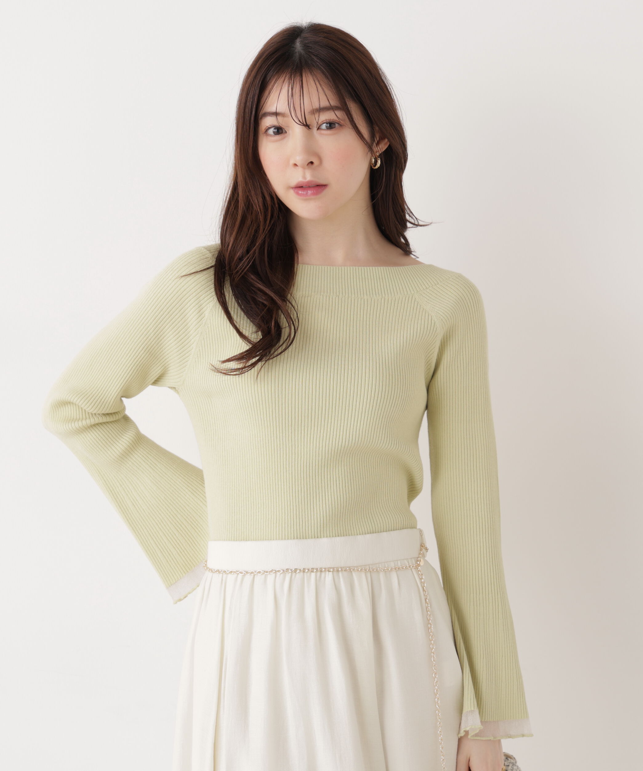 PROPORTION BODY DRESSING「シアー切り替えボートネックニット　26SS」|ニット・セーター|