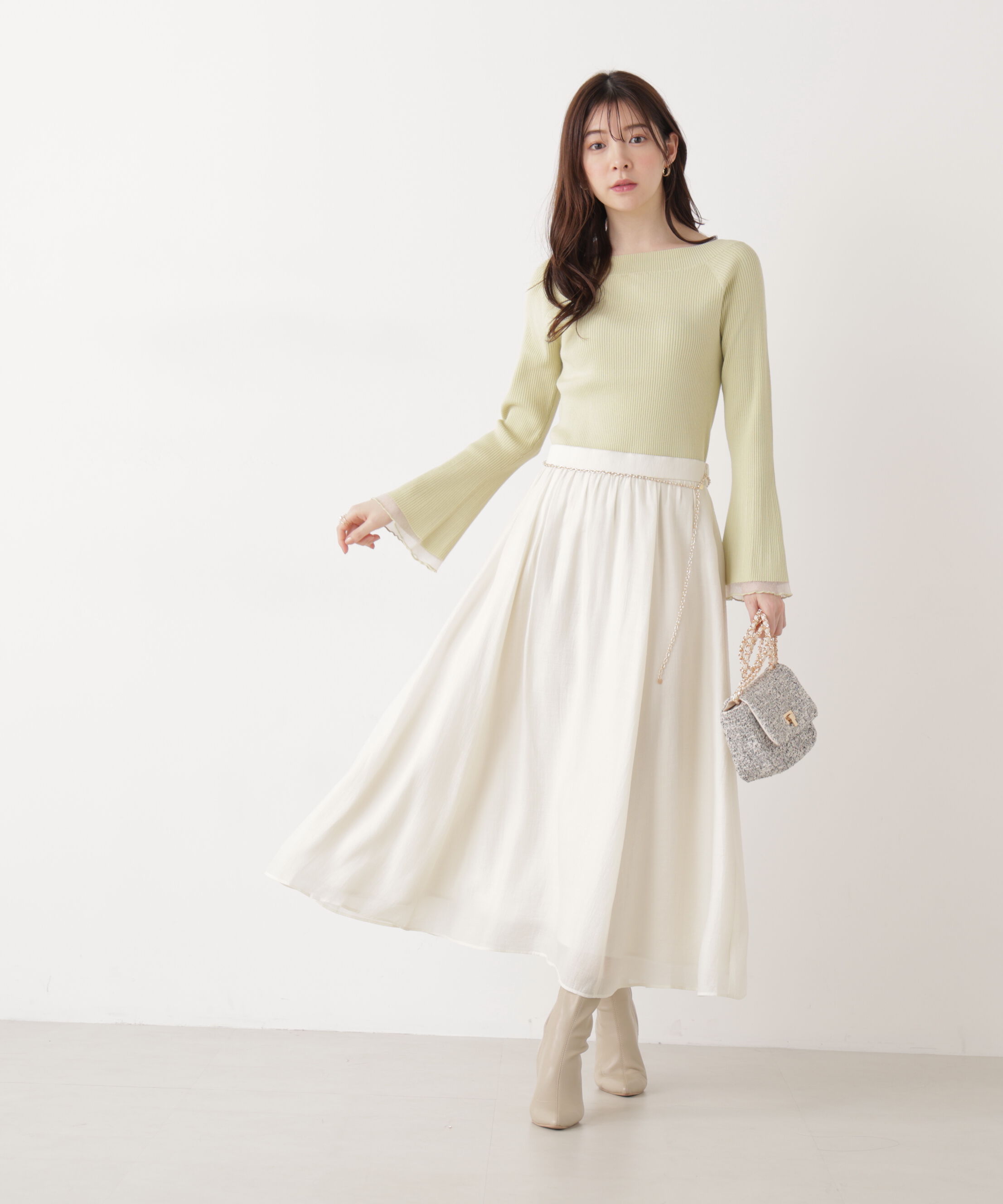 PROPORTION BODY DRESSING「シアー切り替えボートネックニット　26SS」|ニット・セーター|